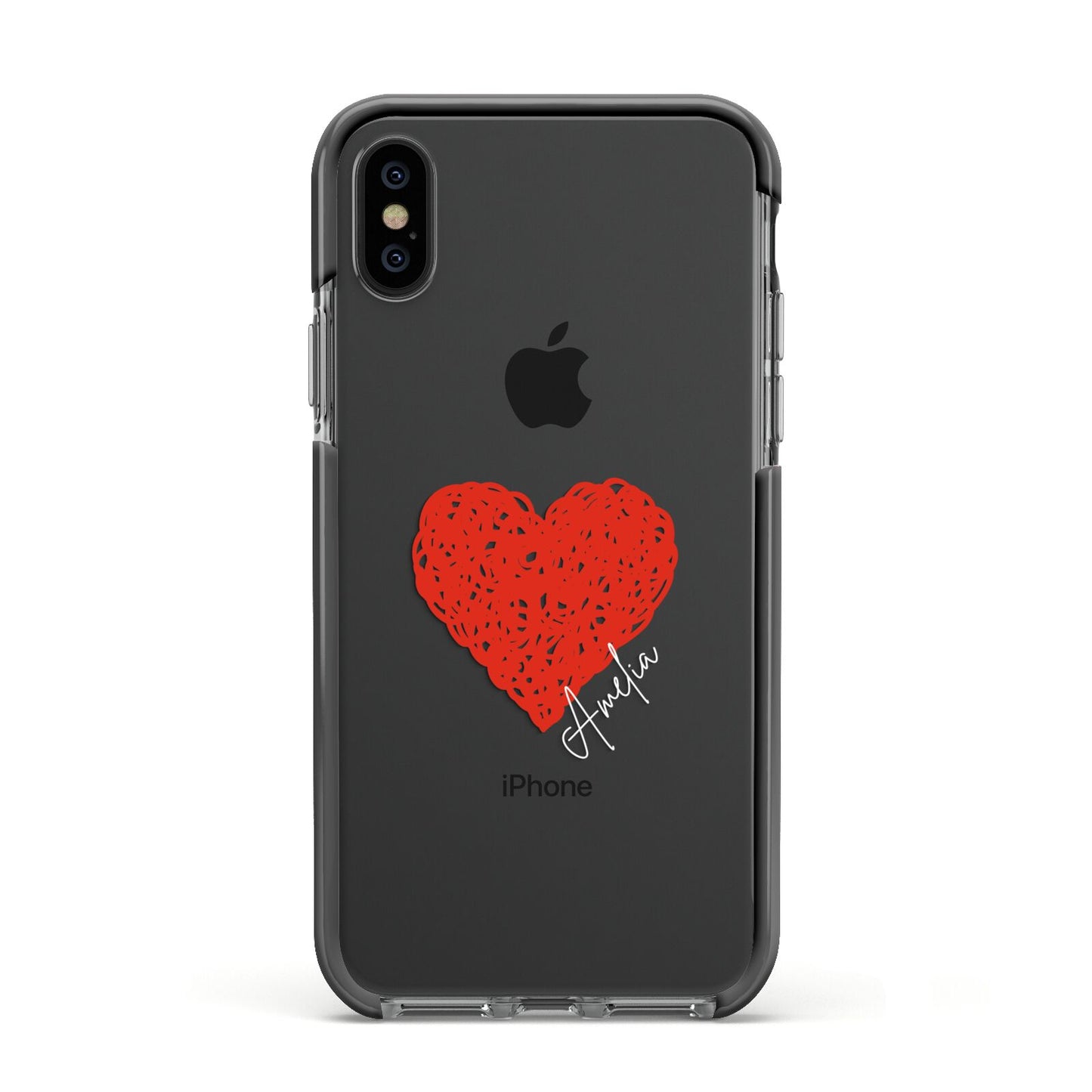 Custom Red Heart Apple iPhone Xs Impact Case Black Edge on Black Phone