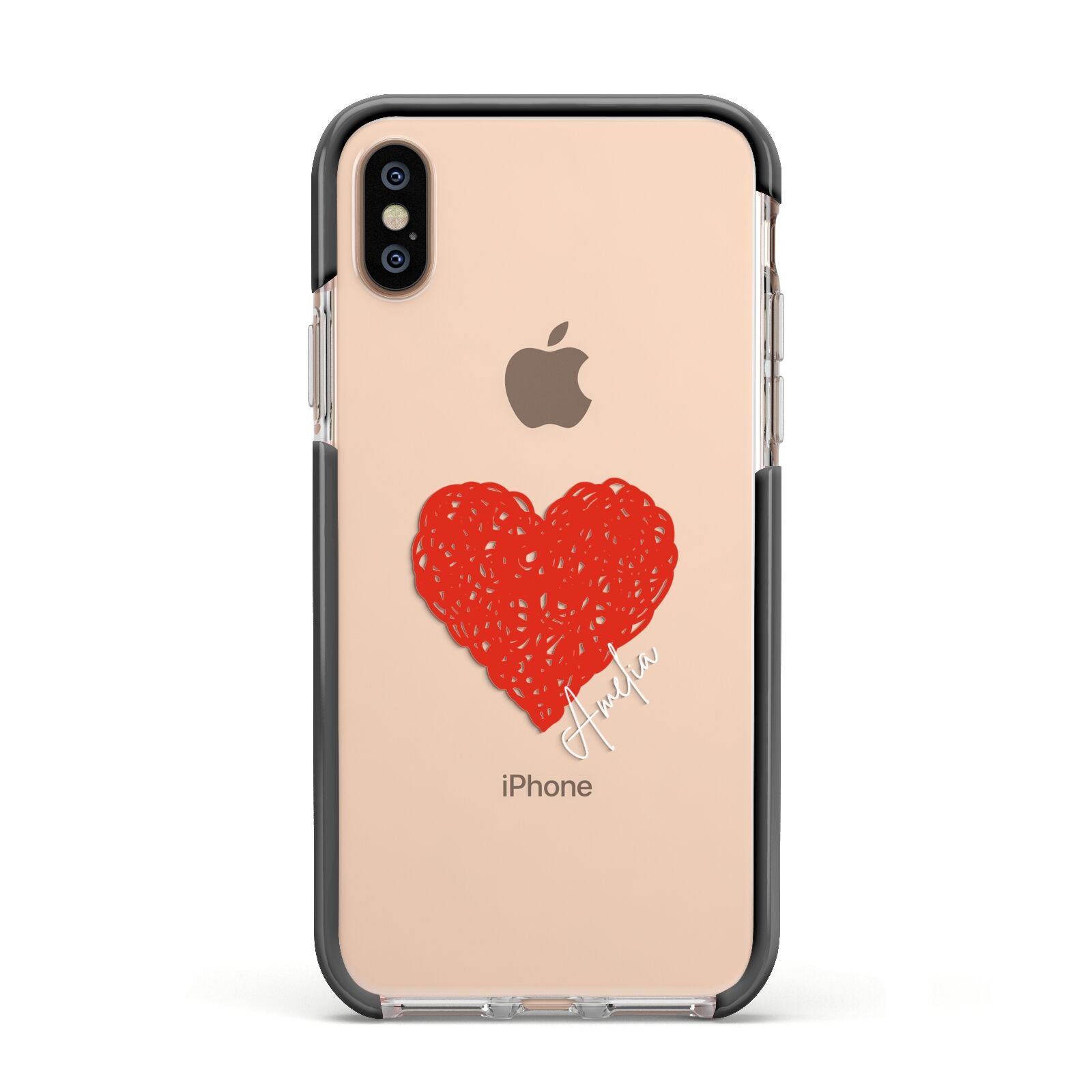 Custom Red Heart Apple iPhone Xs Impact Case Black Edge on Gold Phone