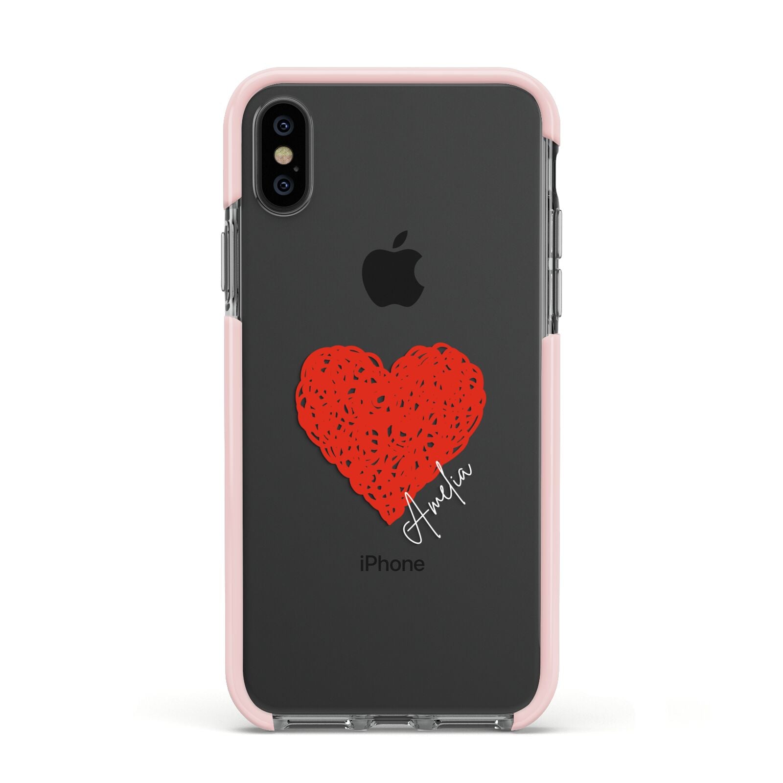 Custom Red Heart Apple iPhone Xs Impact Case Pink Edge on Black Phone