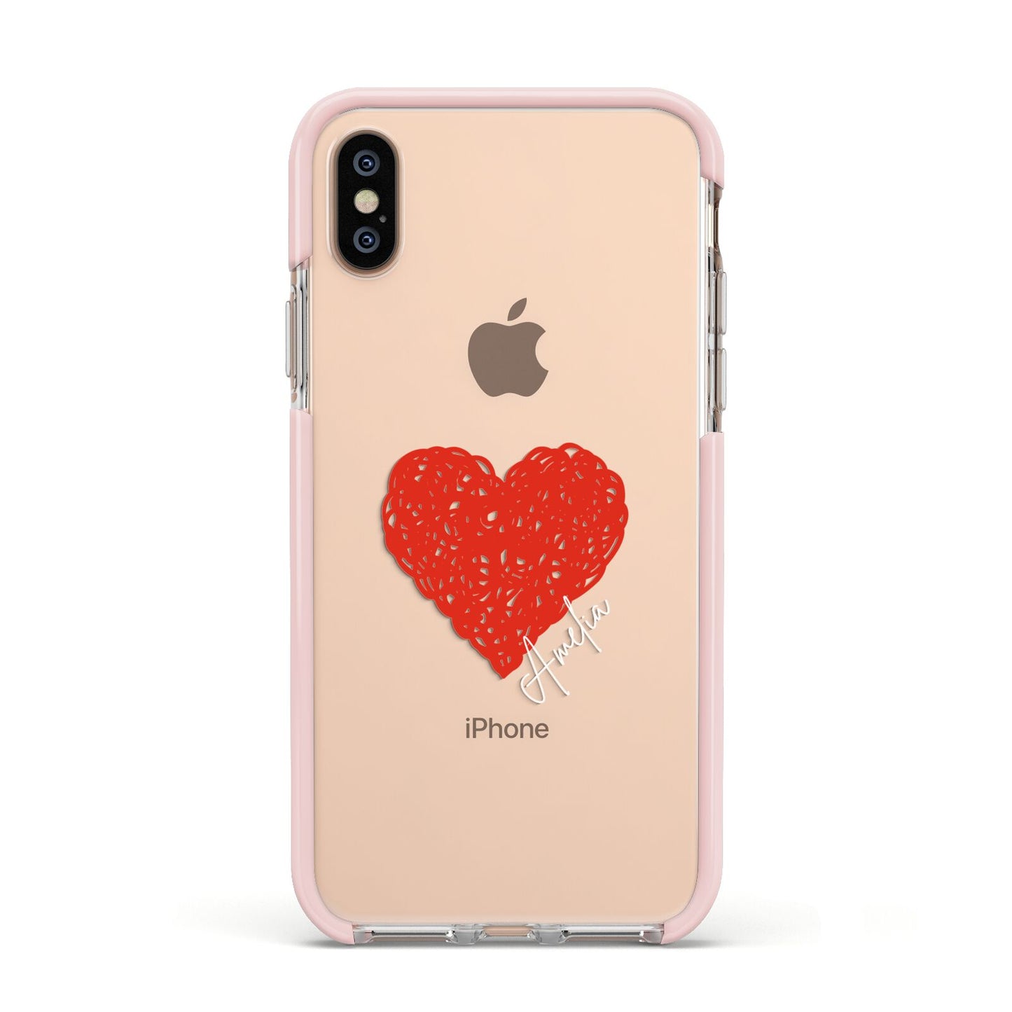 Custom Red Heart Apple iPhone Xs Impact Case Pink Edge on Gold Phone