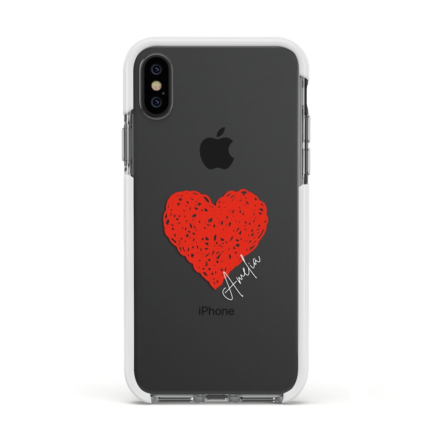 Custom Red Heart Apple iPhone Xs Impact Case White Edge on Black Phone