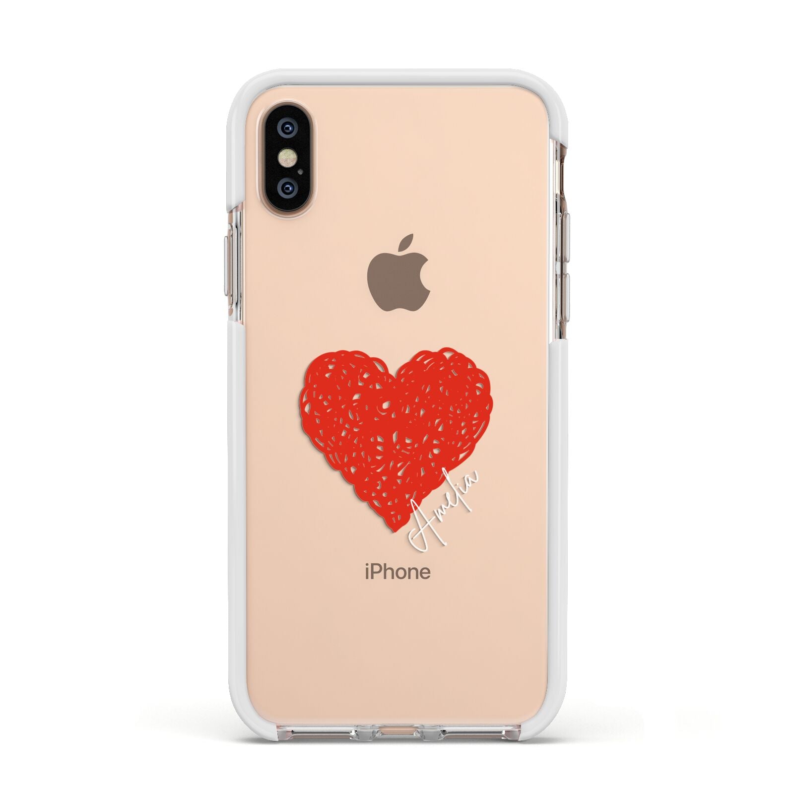 Custom Red Heart Apple iPhone Xs Impact Case White Edge on Gold Phone