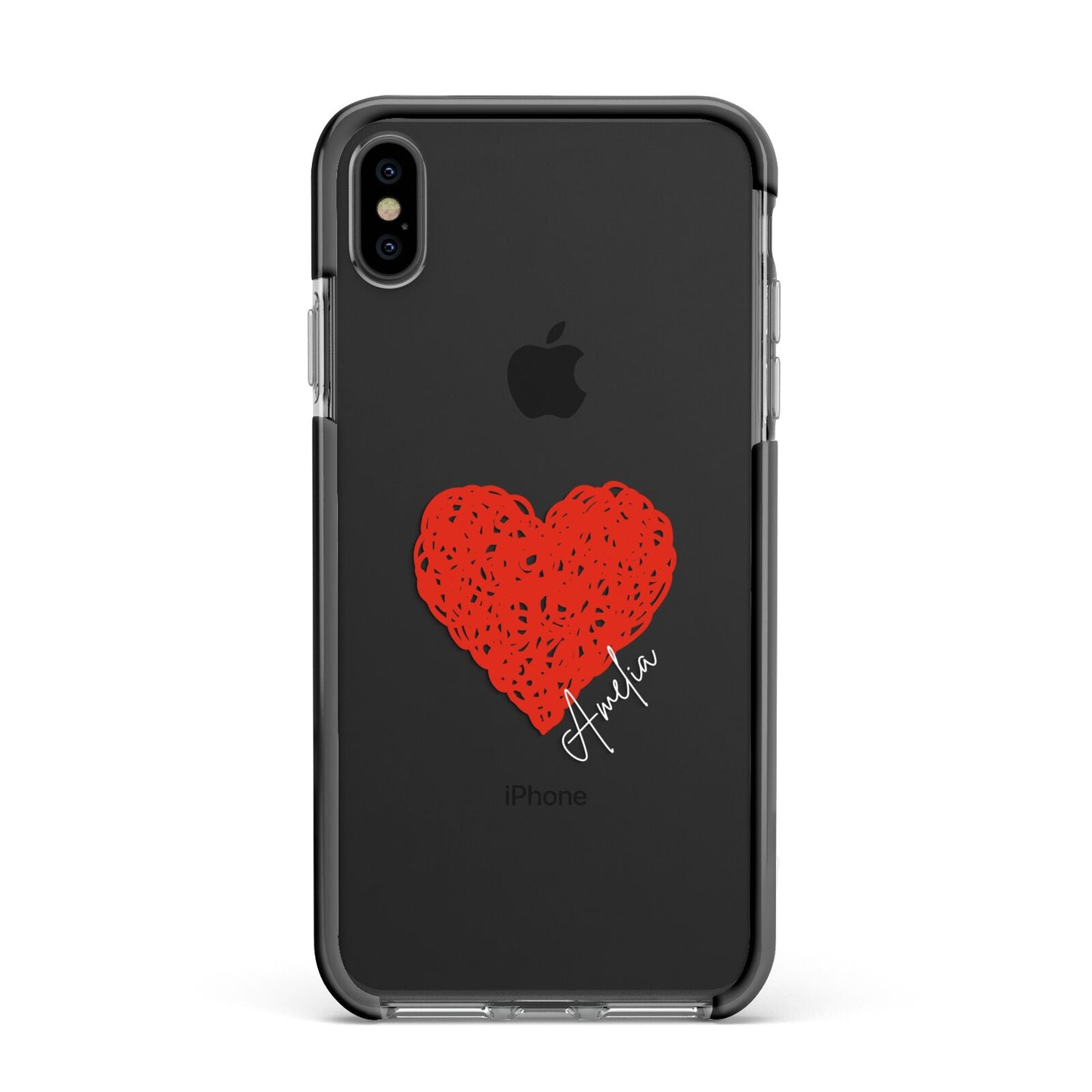 Custom Red Heart Apple iPhone Xs Max Impact Case Black Edge on Black Phone