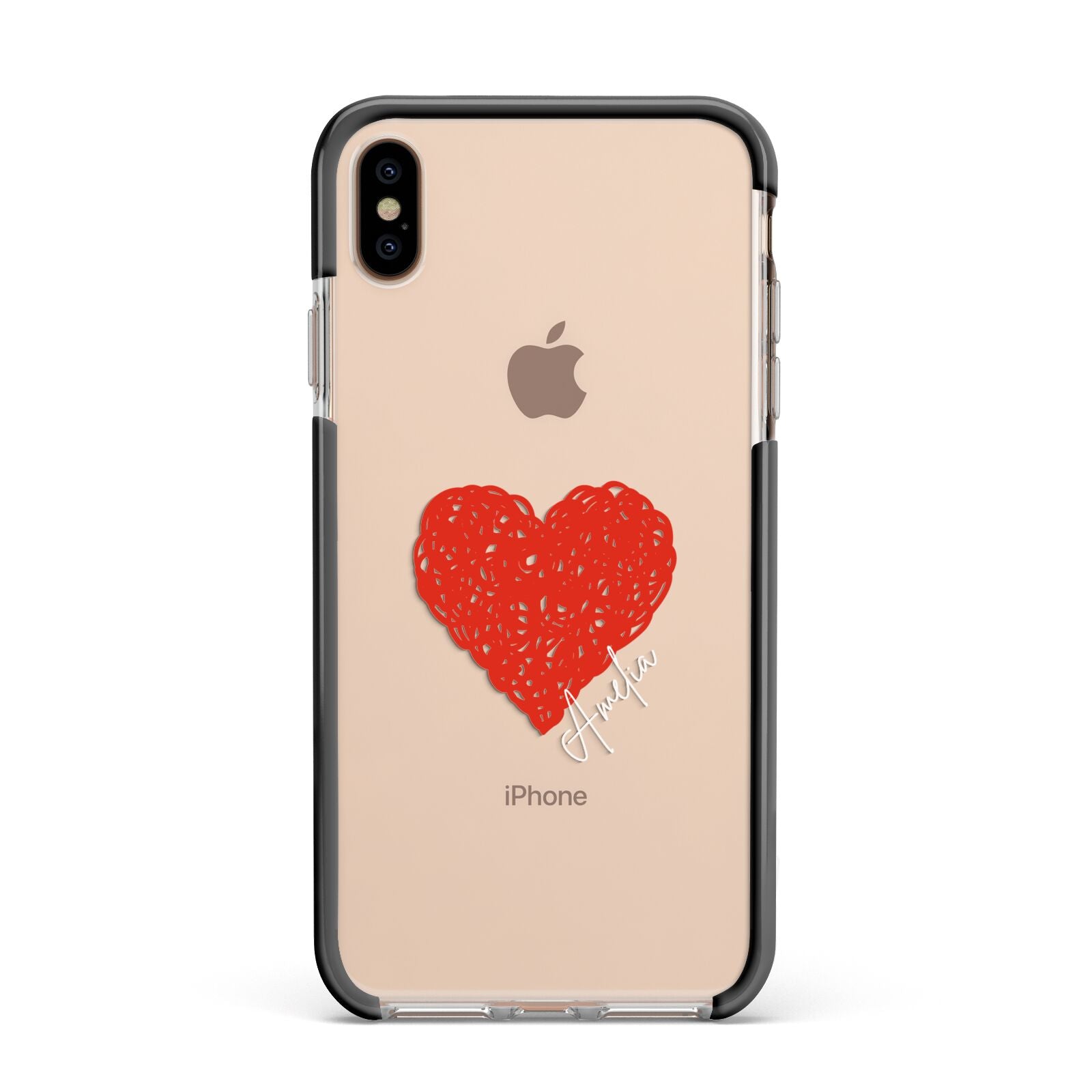 Custom Red Heart Apple iPhone Xs Max Impact Case Black Edge on Gold Phone