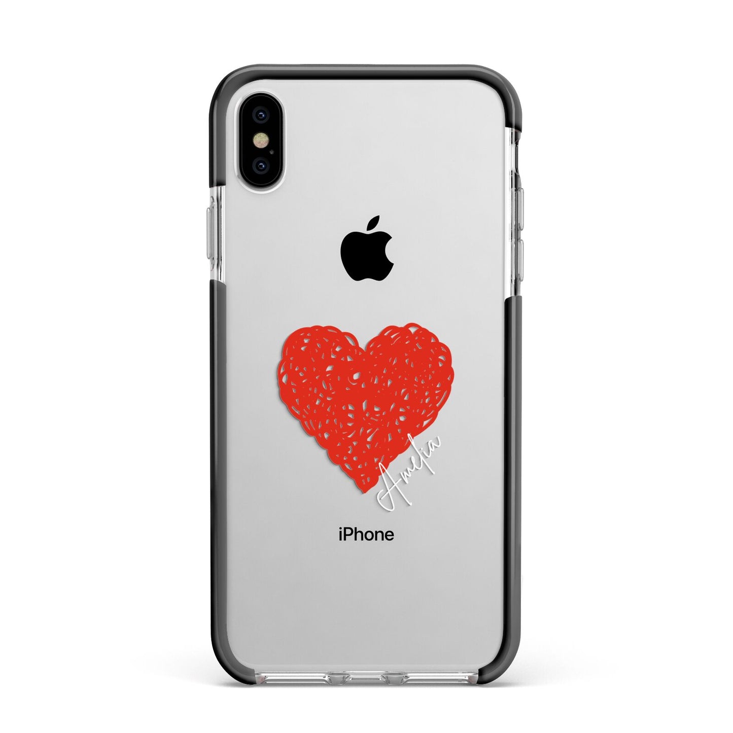 Custom Red Heart Apple iPhone Xs Max Impact Case Black Edge on Silver Phone