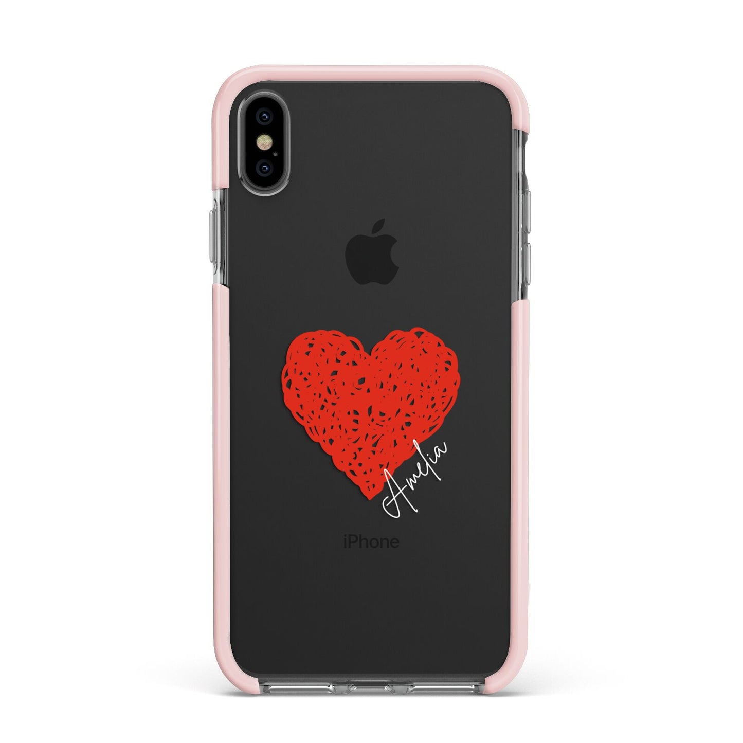 Custom Red Heart Apple iPhone Xs Max Impact Case Pink Edge on Black Phone