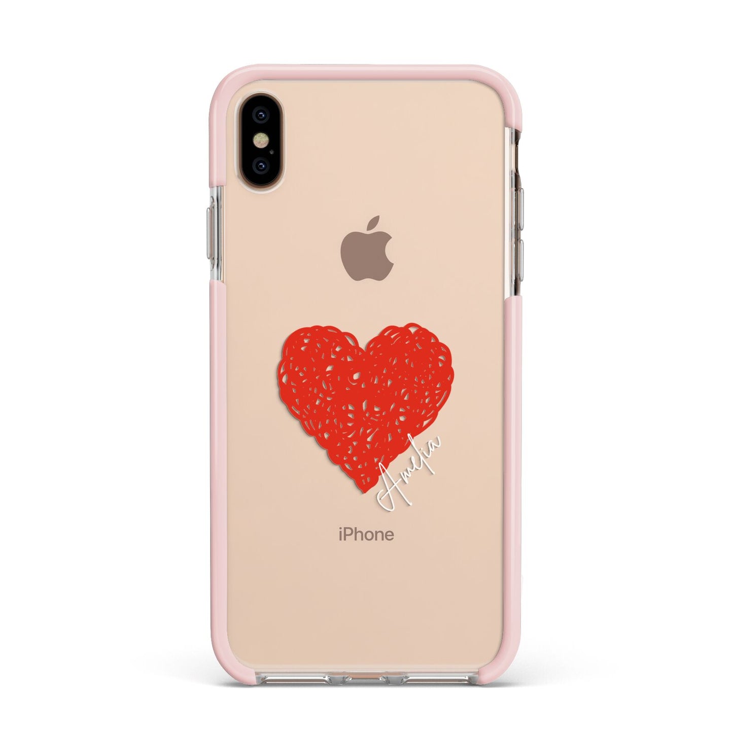 Custom Red Heart Apple iPhone Xs Max Impact Case Pink Edge on Gold Phone