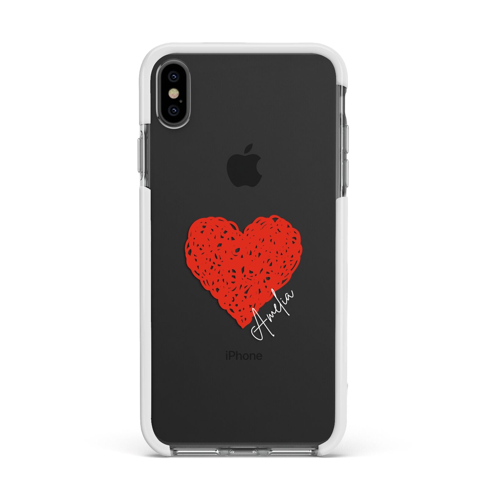 Custom Red Heart Apple iPhone Xs Max Impact Case White Edge on Black Phone