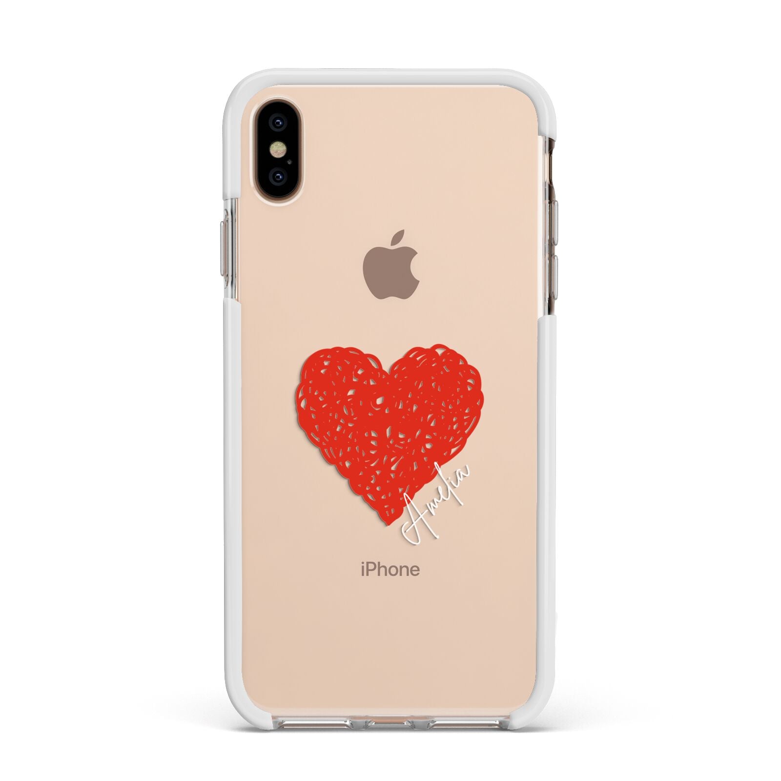 Custom Red Heart Apple iPhone Xs Max Impact Case White Edge on Gold Phone