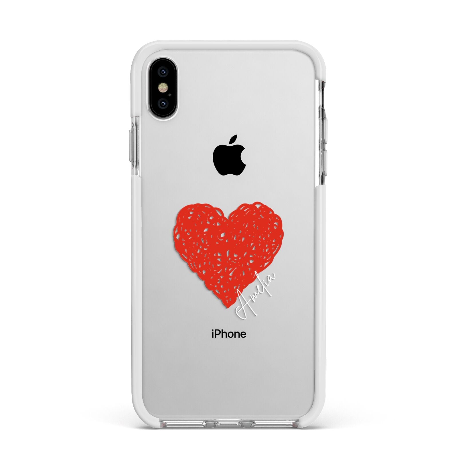 Custom Red Heart Apple iPhone Xs Max Impact Case White Edge on Silver Phone