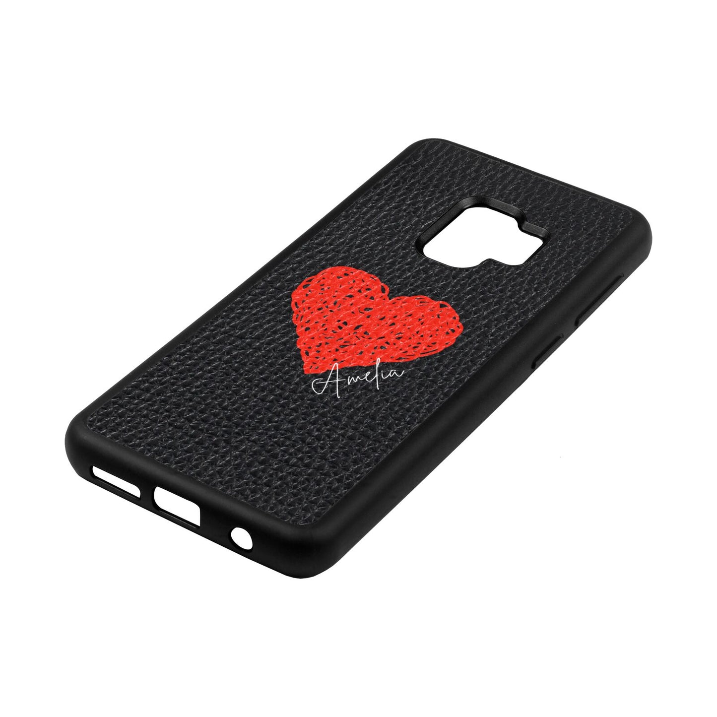 Custom Red Heart Black Pebble Leather Samsung S9 Case Side Angle