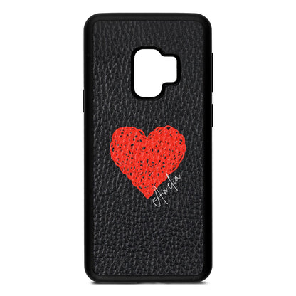 Custom Red Heart Black Pebble Leather Samsung S9 Case