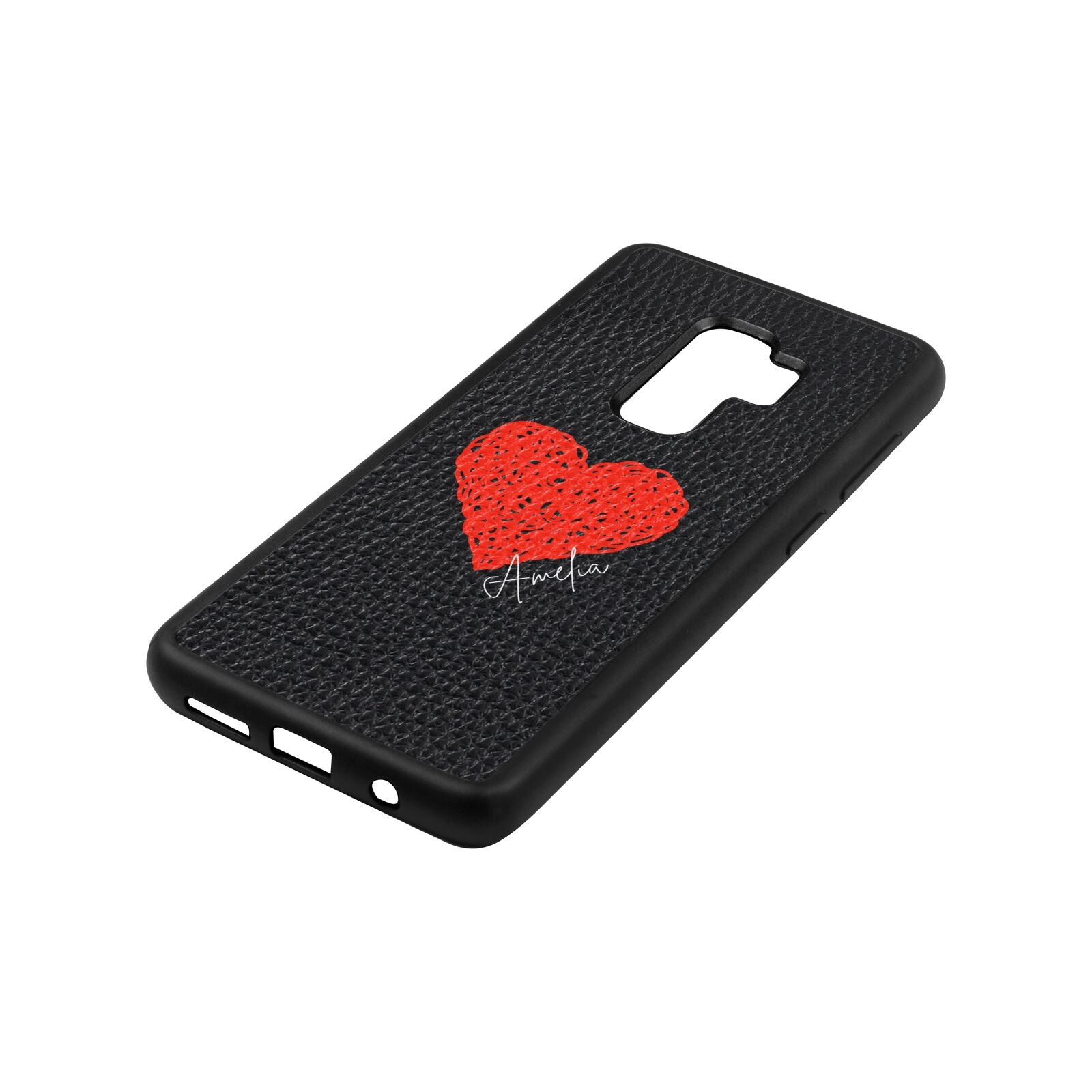 Custom Red Heart Black Pebble Leather Samsung S9 Plus Case Side Angle