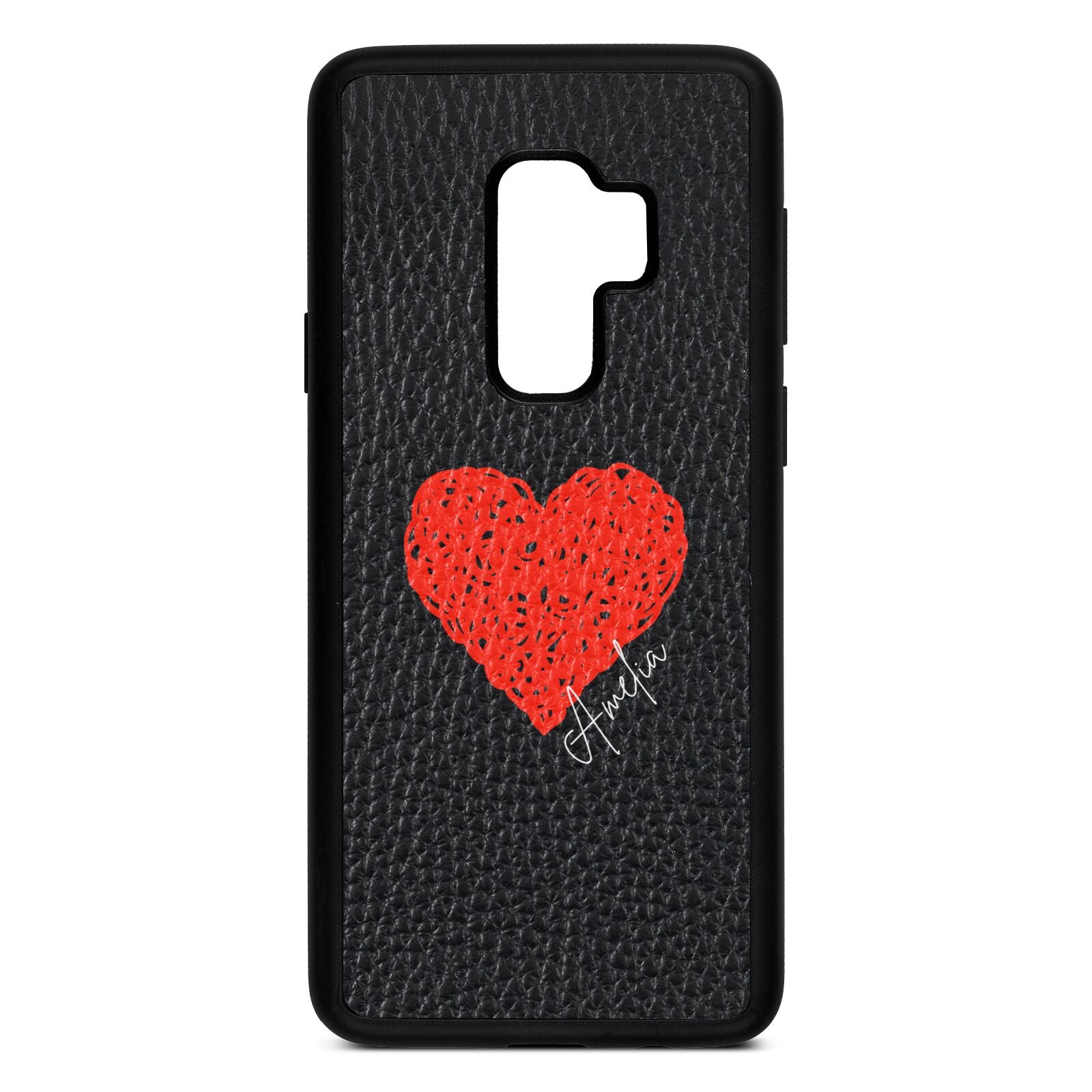 Custom Red Heart Black Pebble Leather Samsung S9 Plus Case