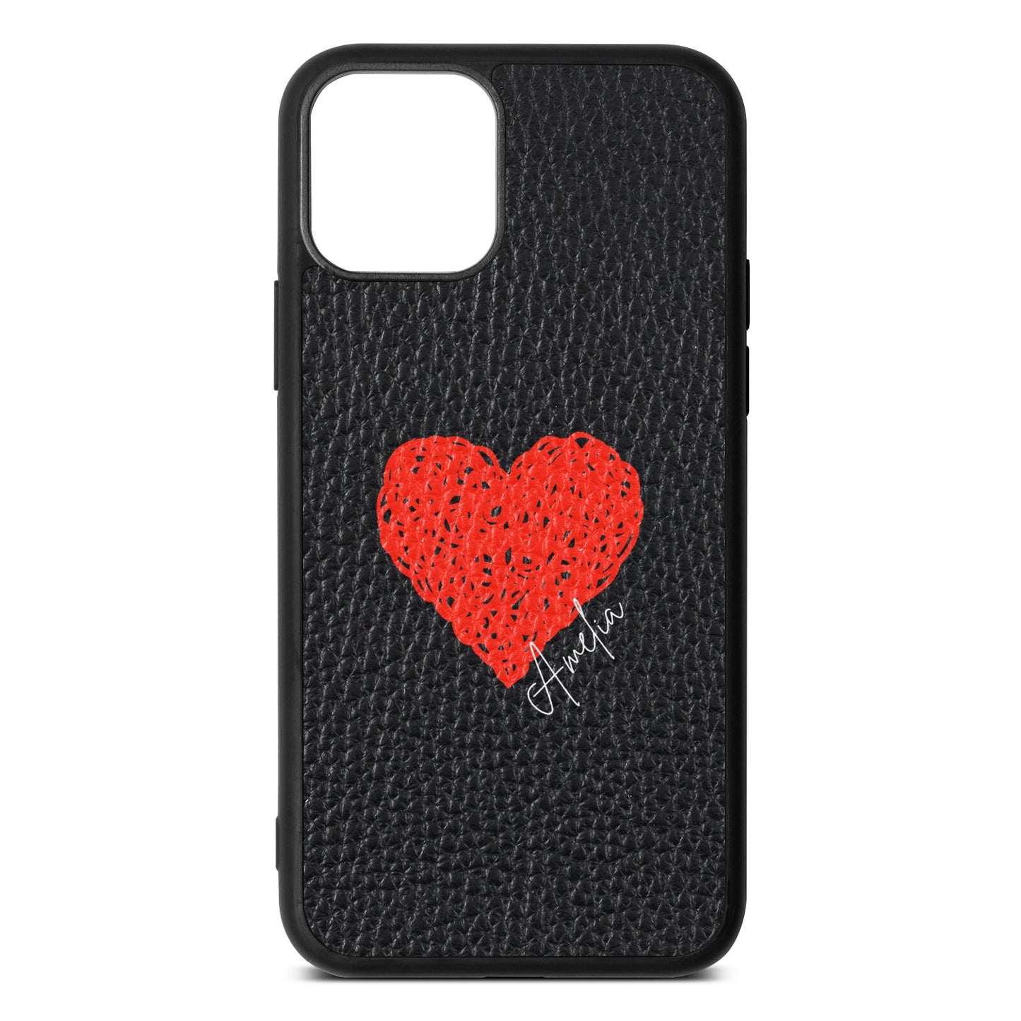 Custom Red Heart Black Pebble Leather iPhone 11 Case