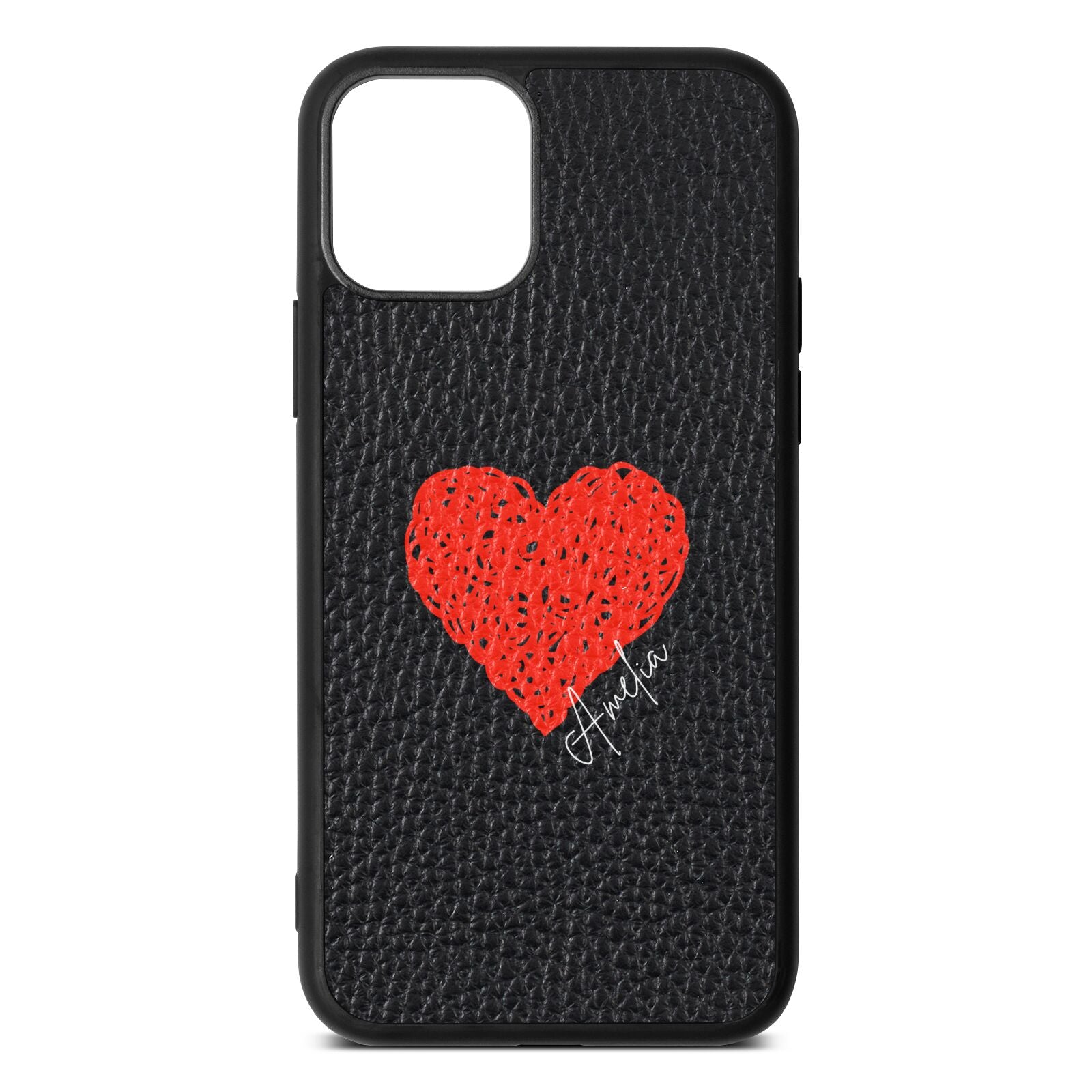 Custom Red Heart Black Pebble Leather iPhone 11 Pro Case