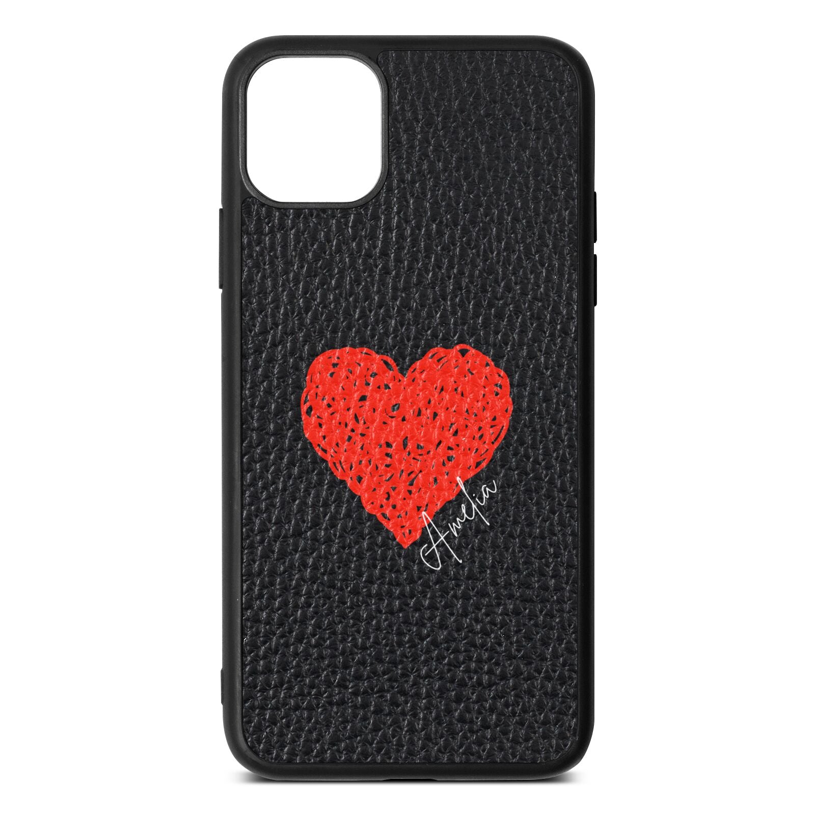 Custom Red Heart Black Pebble Leather iPhone 11 Pro Max Case