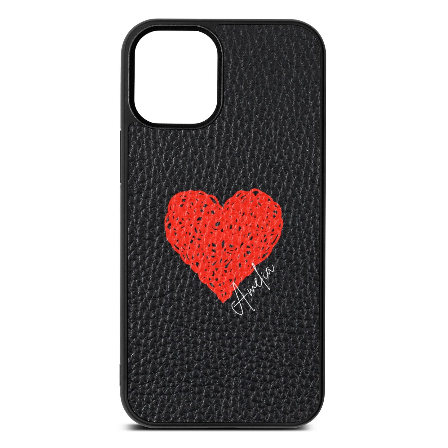 Custom Red Heart Black Pebble Leather iPhone 12 Mini Case