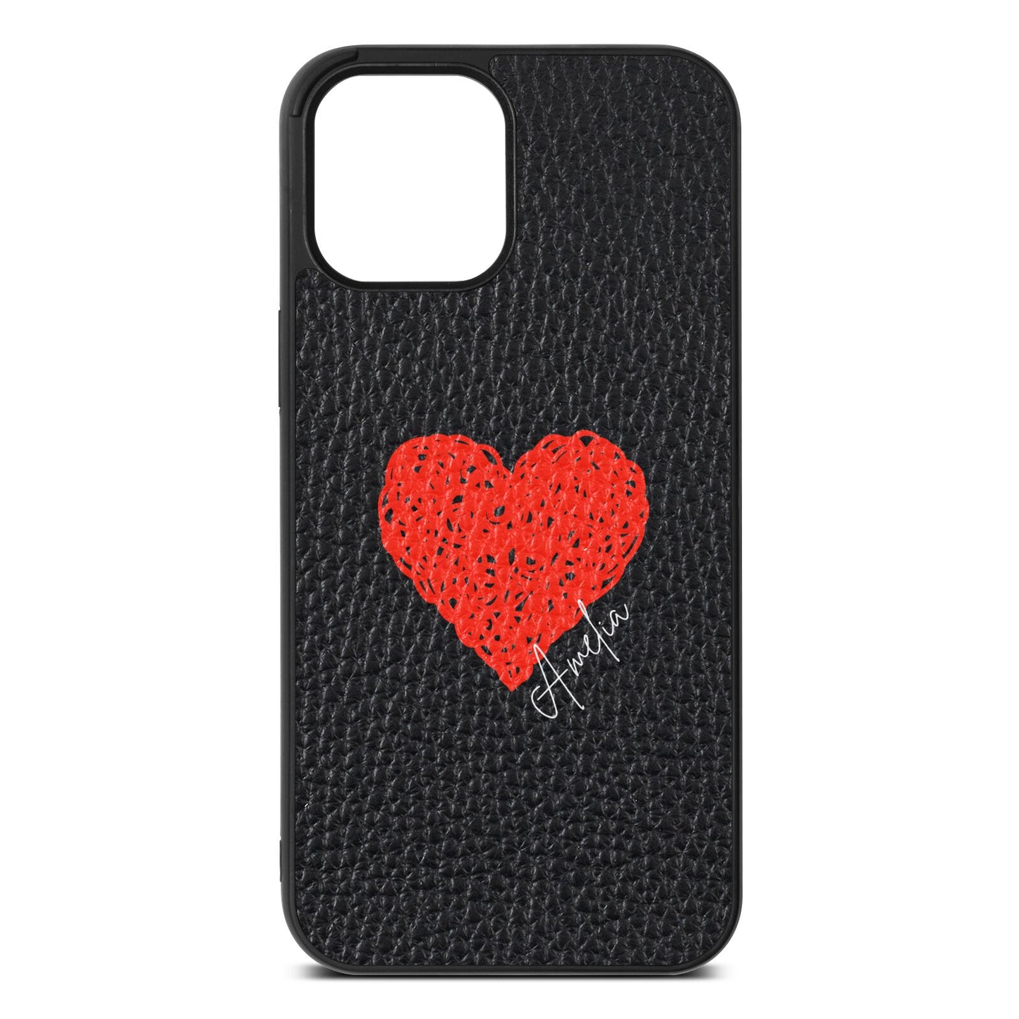 Custom Red Heart Black Pebble Leather iPhone 12 Pro Max Case