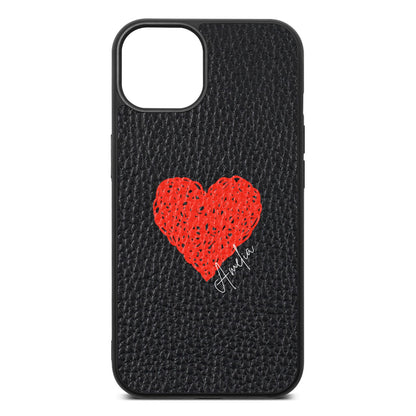 Custom Red Heart Black Pebble Leather iPhone 13 Case