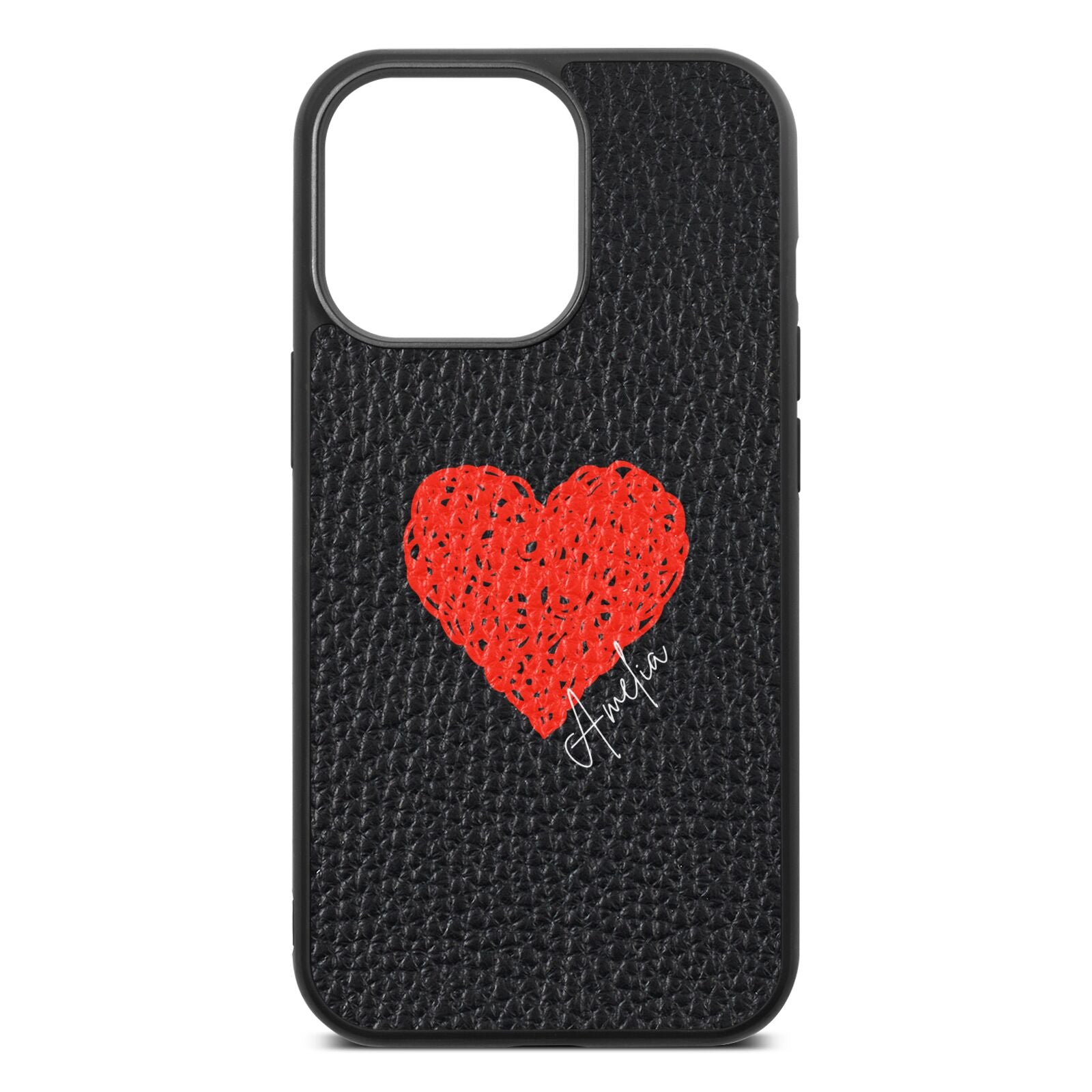 Custom Red Heart Black Pebble Leather iPhone 13 Pro Case