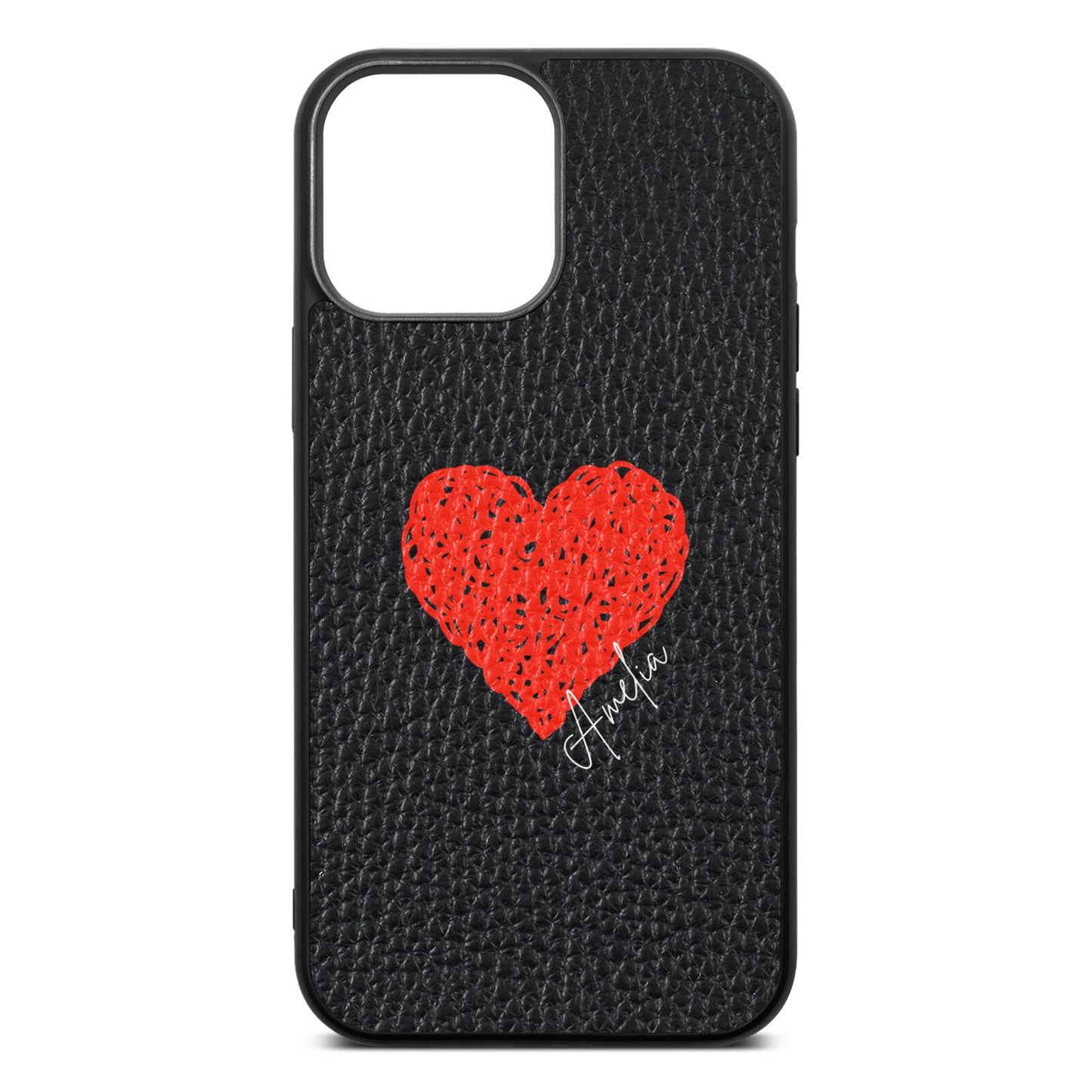 Custom Red Heart Black Pebble Leather iPhone 13 Pro Max Case