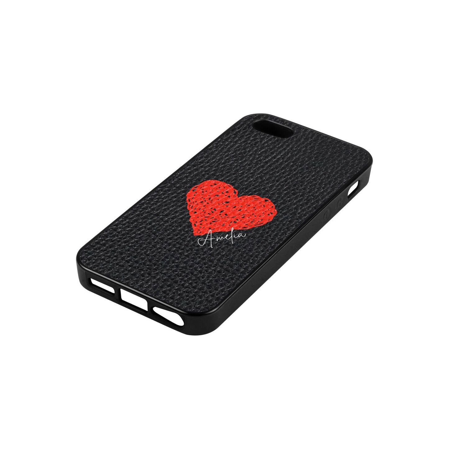 Custom Red Heart Black Pebble Leather iPhone 5 Case Side Angle