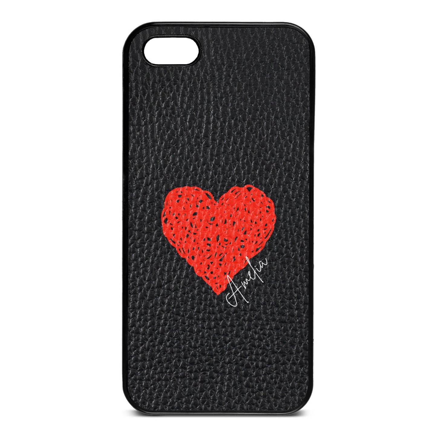 Custom Red Heart Black Pebble Leather iPhone 5 Case