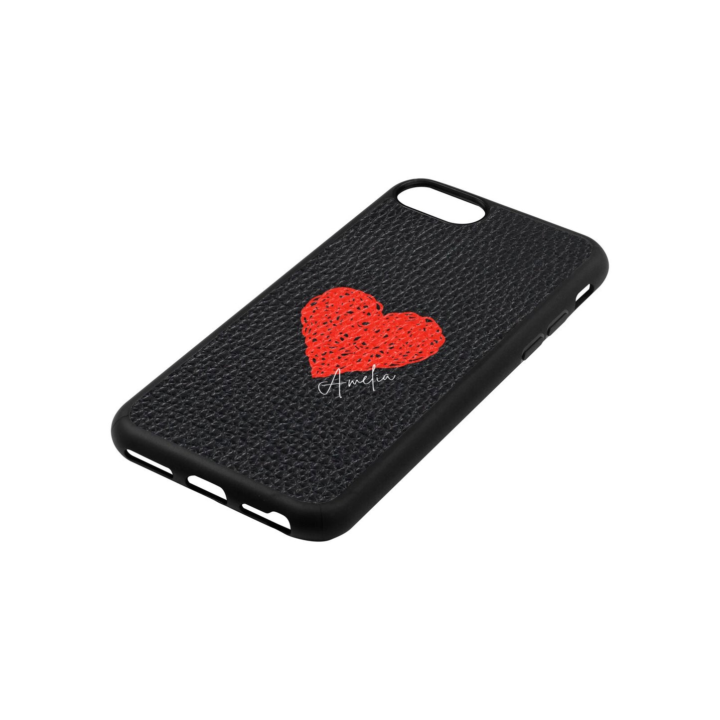 Custom Red Heart Black Pebble Leather iPhone 8 Case Side Angle