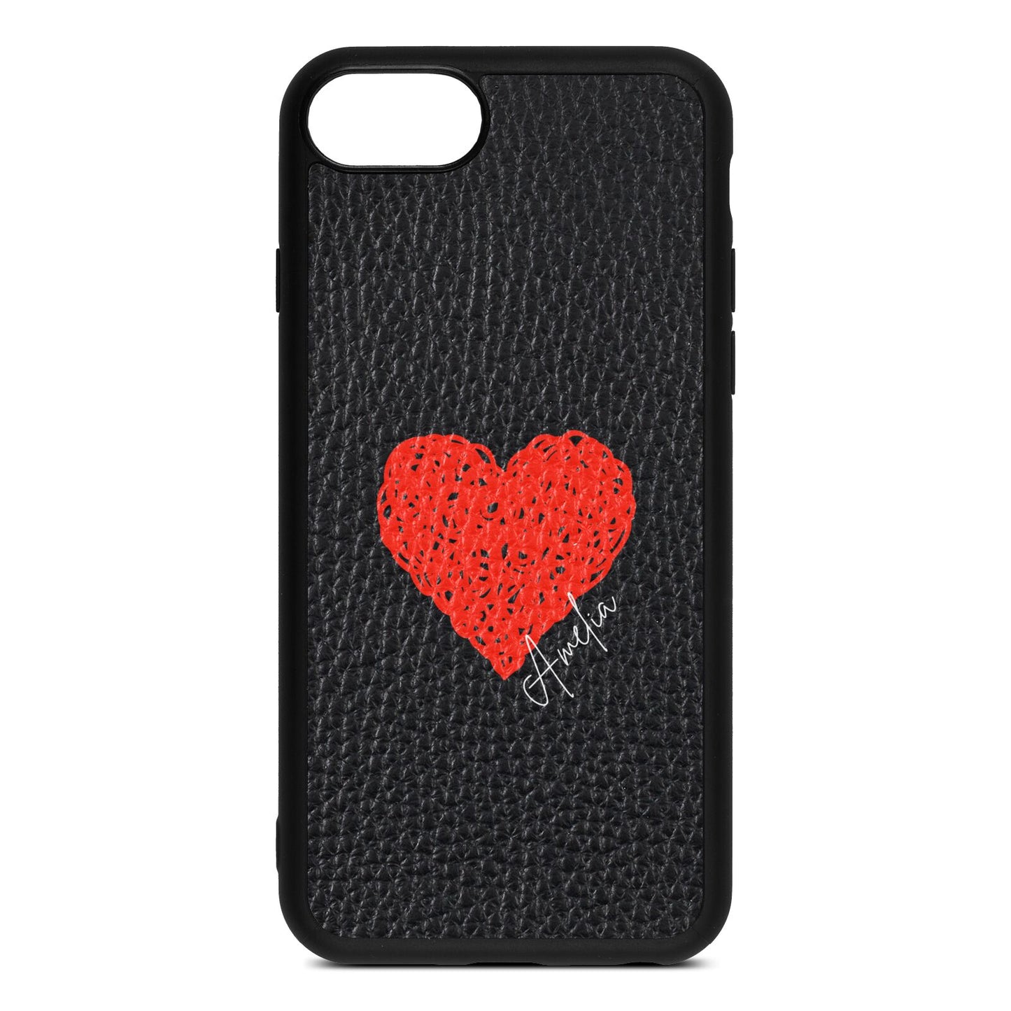 Custom Red Heart Black Pebble Leather iPhone 8 Case