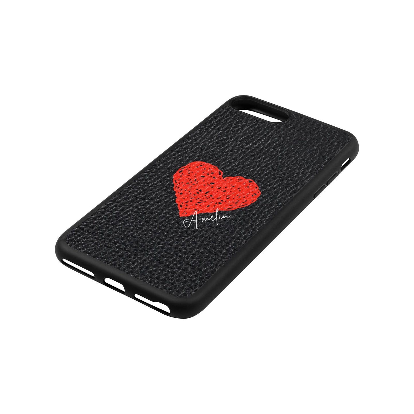 Custom Red Heart Black Pebble Leather iPhone 8 Plus Case Side Angle