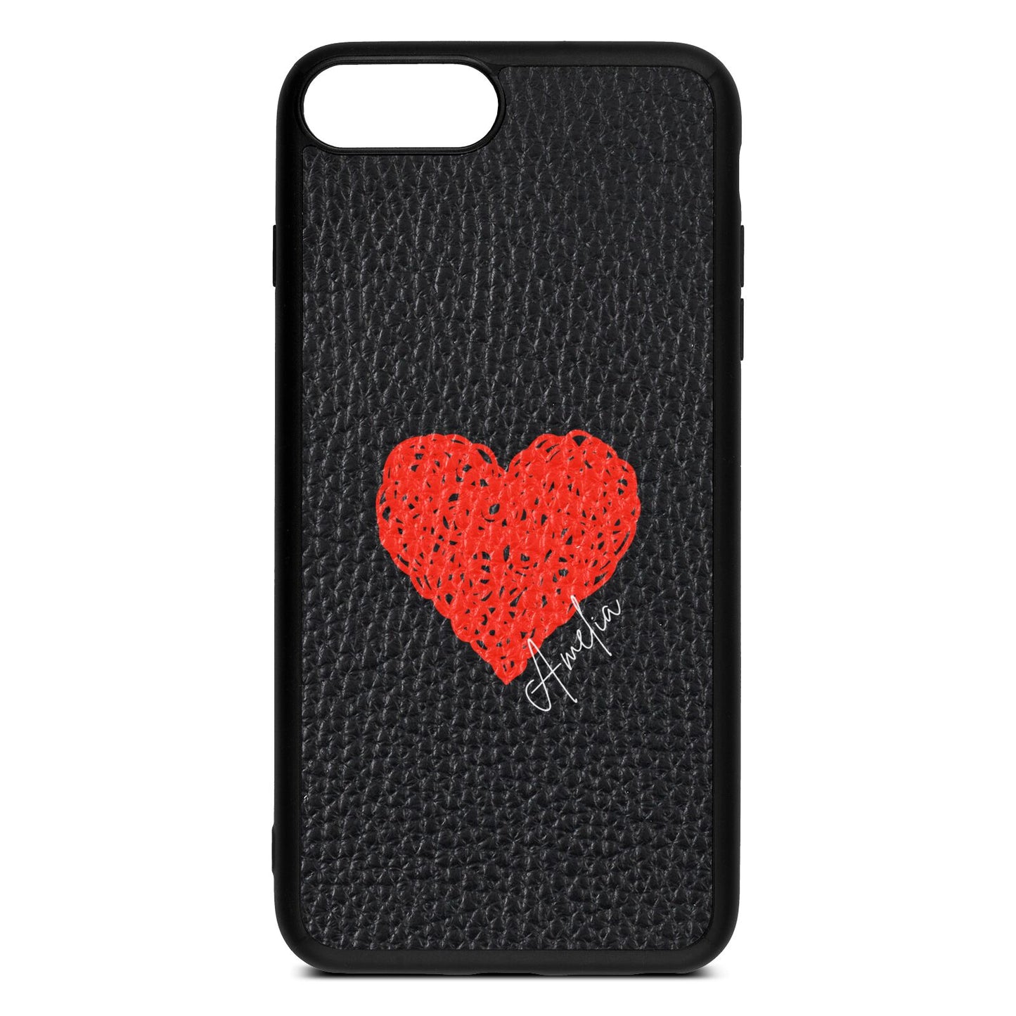 Custom Red Heart Black Pebble Leather iPhone 8 Plus Case