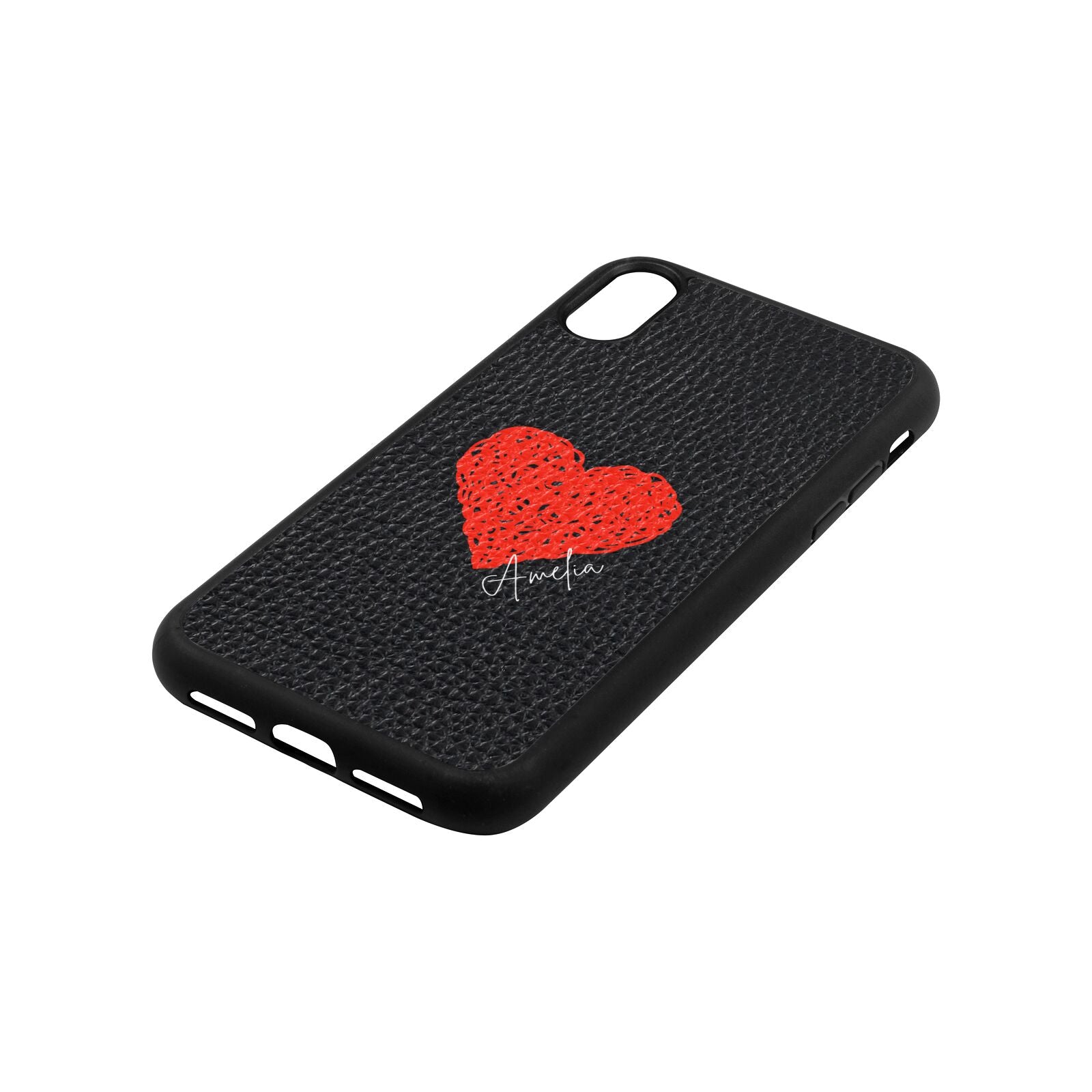 Custom Red Heart Black Pebble Leather iPhone Xr Case Side Angle