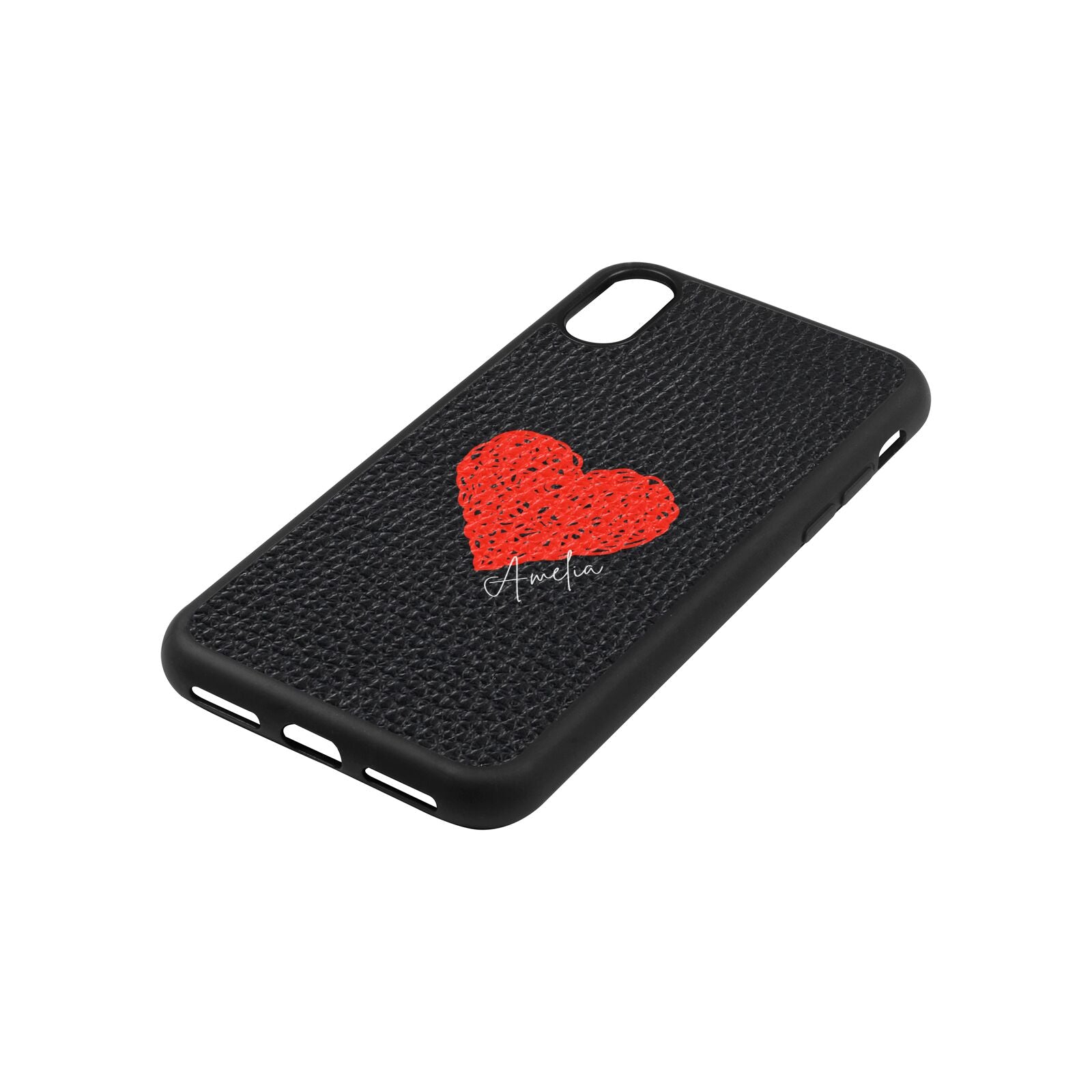 Custom Red Heart Black Pebble Leather iPhone Xs Case Side Angle