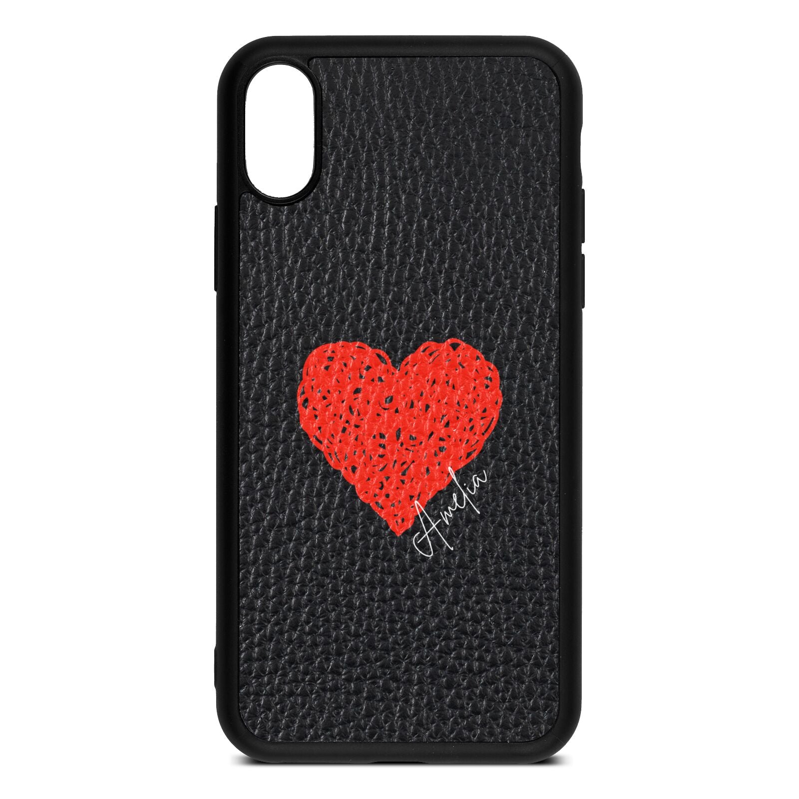 Custom Red Heart Black Pebble Leather iPhone Xs Case