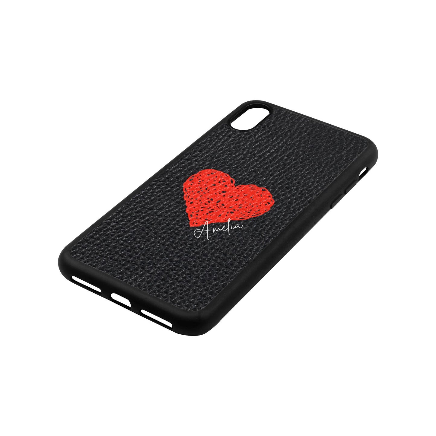 Custom Red Heart Black Pebble Leather iPhone Xs Max Case Side Angle