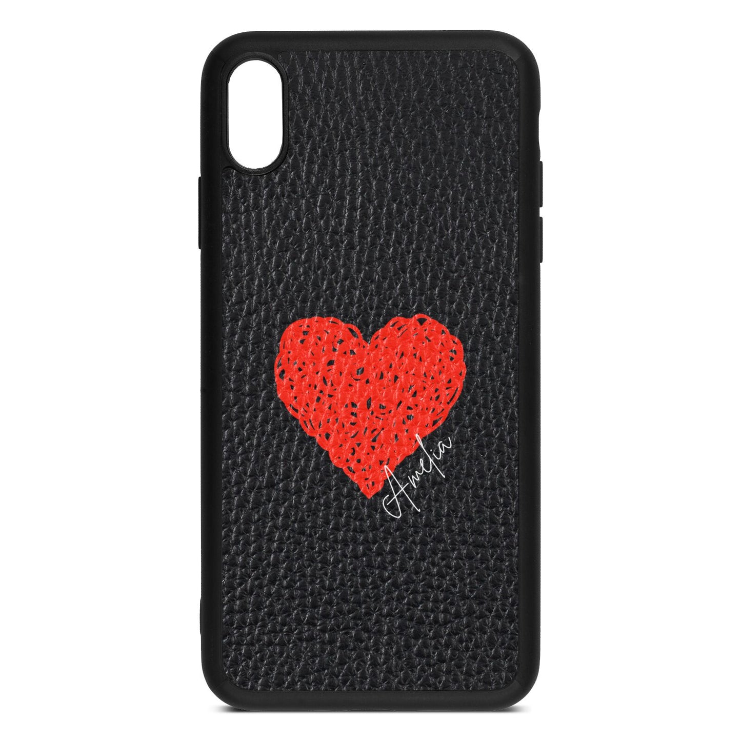 Custom Red Heart Black Pebble Leather iPhone Xs Max Case