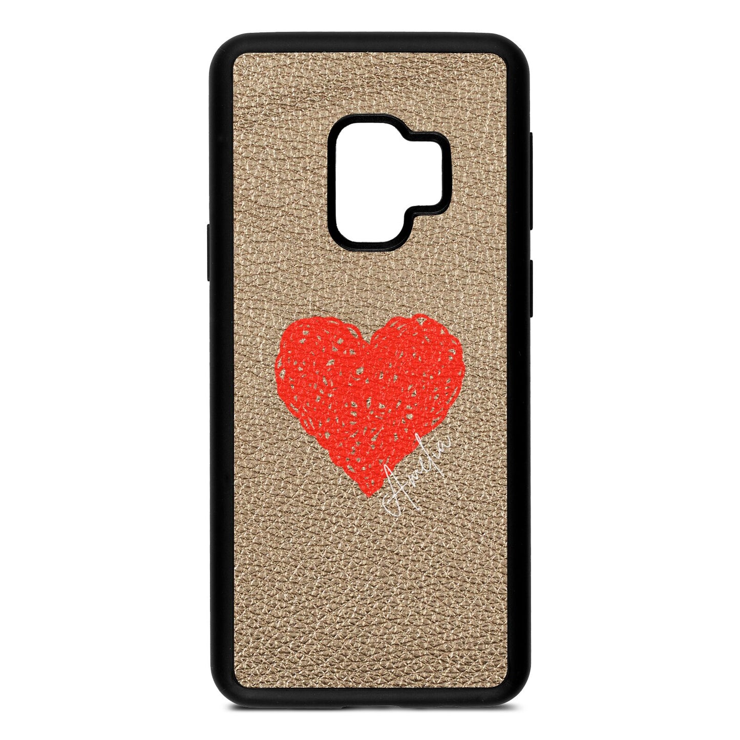 Custom Red Heart Gold Pebble Leather Samsung S9 Case