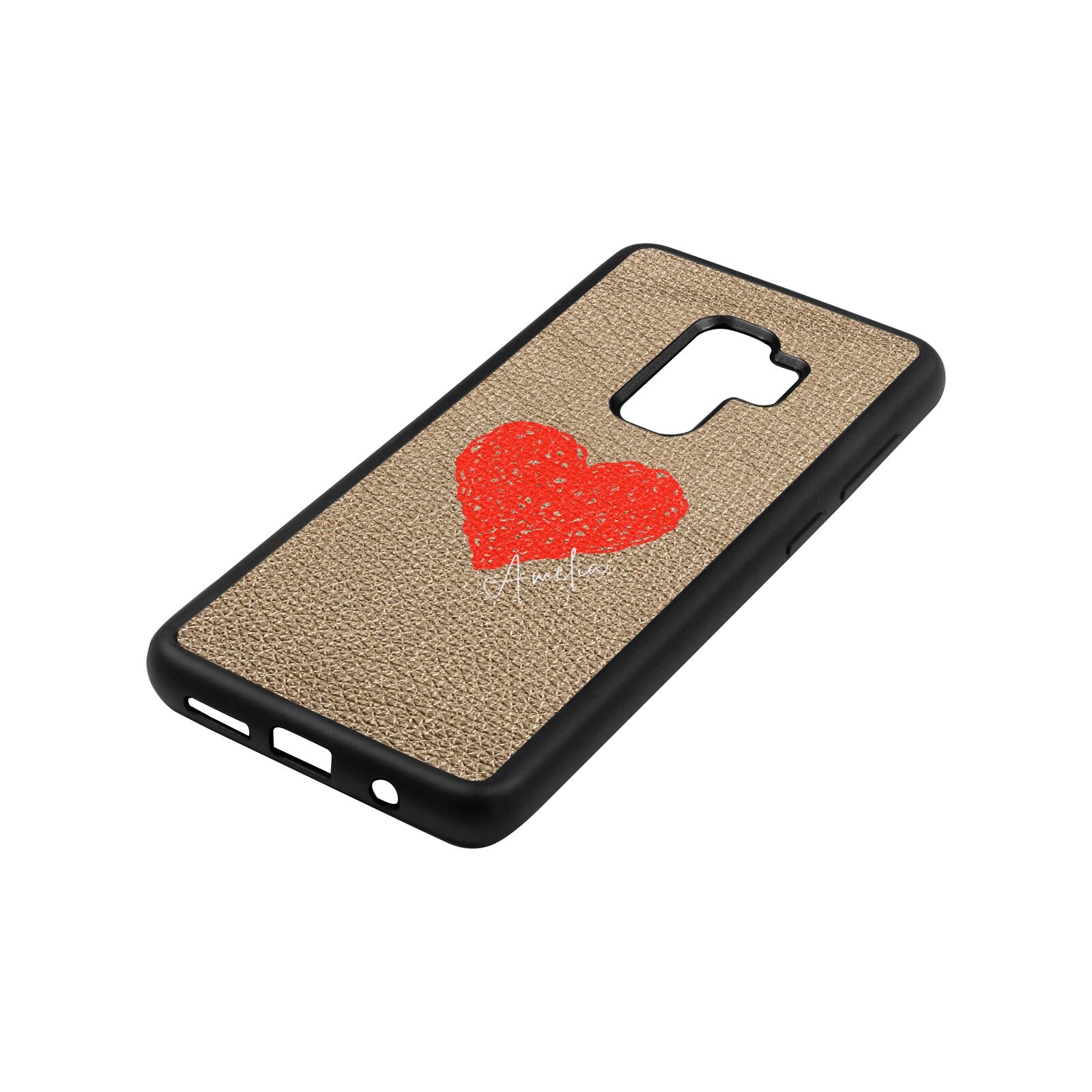 Custom Red Heart Gold Pebble Leather Samsung S9 Plus Case Side Angle