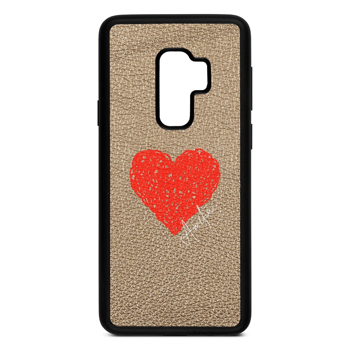 Custom Red Heart Gold Pebble Leather Samsung S9 Plus Case