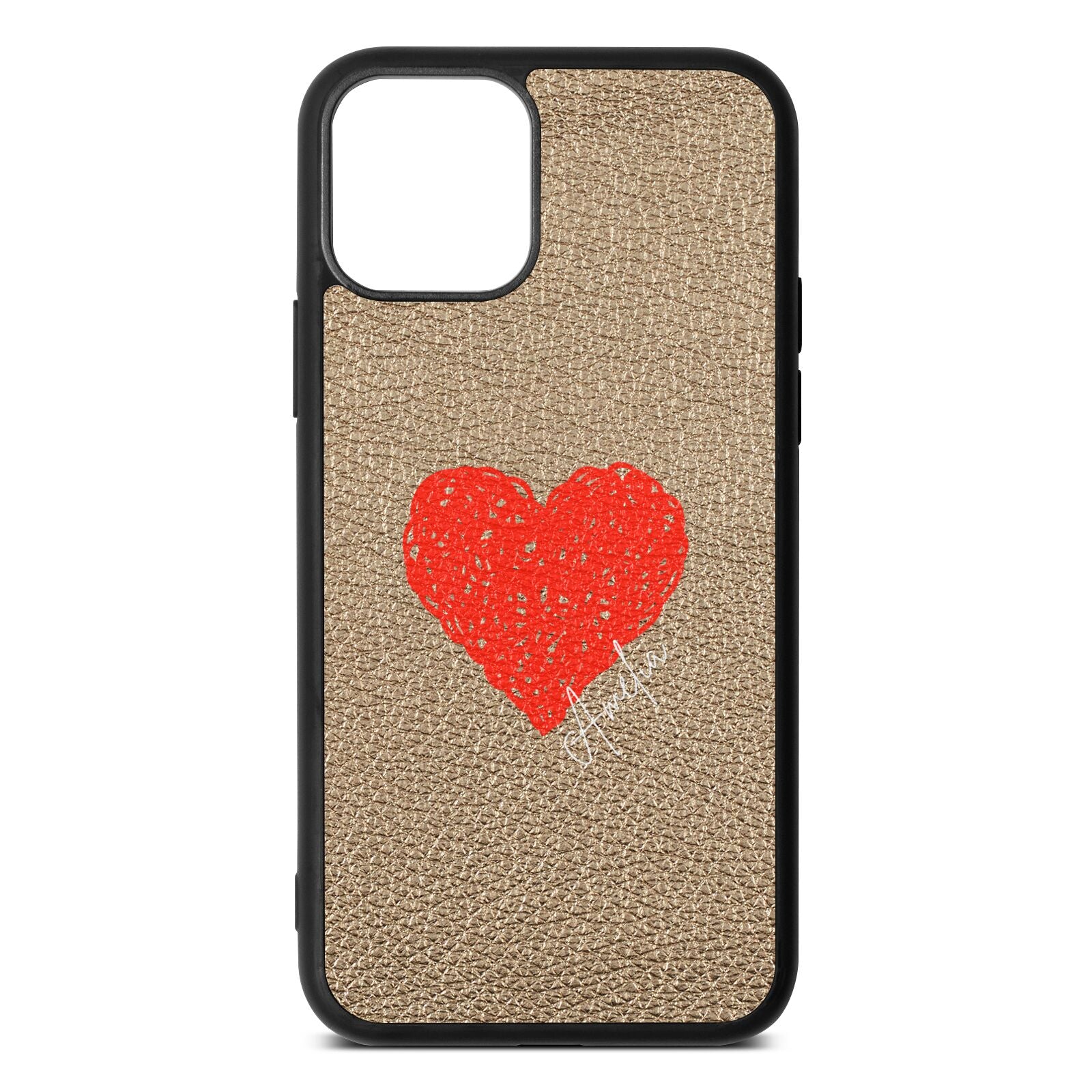 Custom Red Heart Gold Pebble Leather iPhone 11 Case