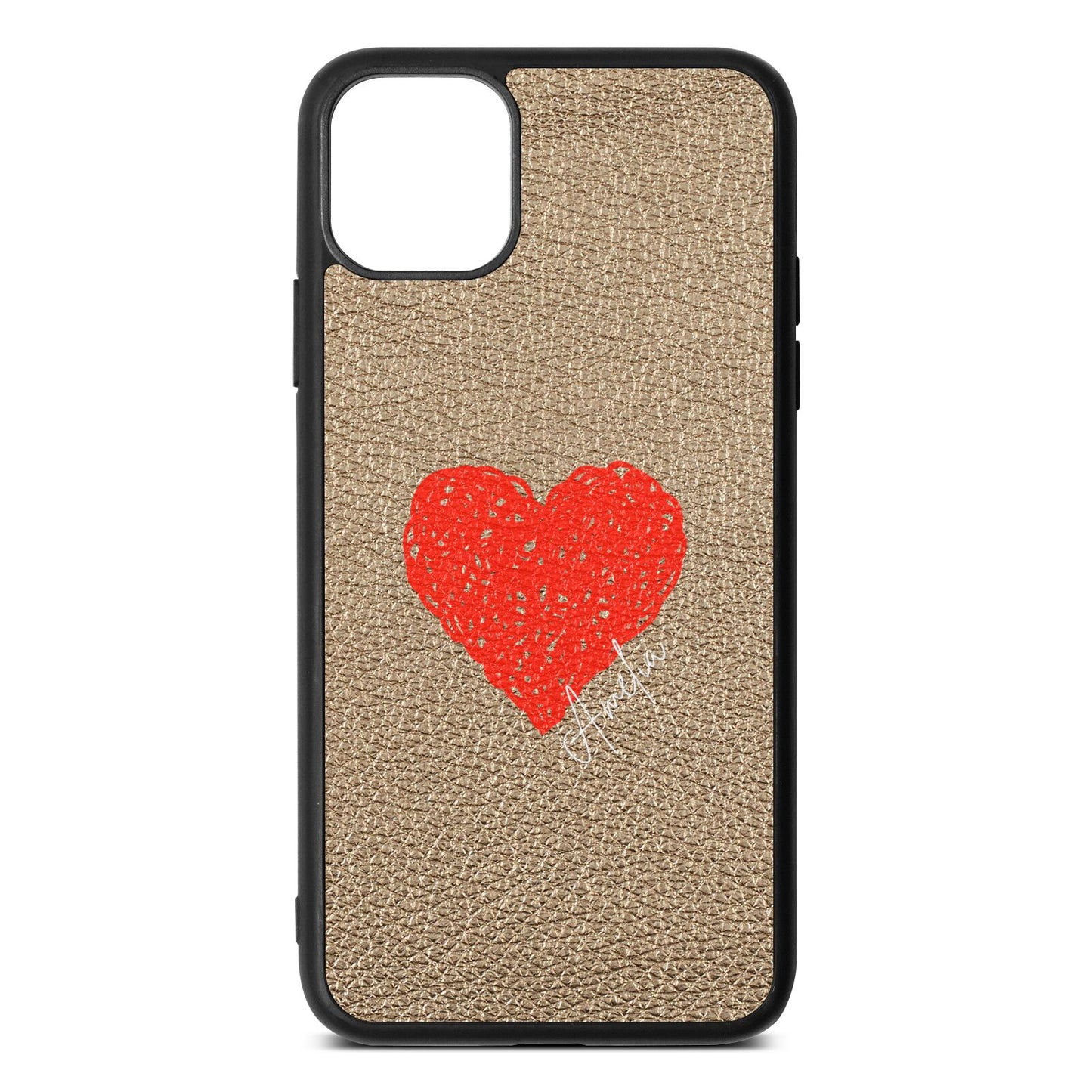 Custom Red Heart Gold Pebble Leather iPhone 11 Pro Max Case