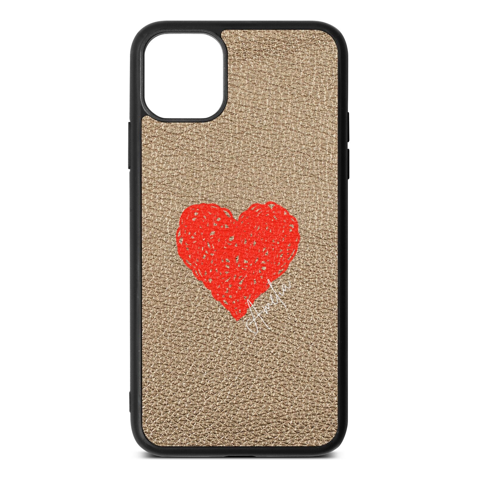 Custom Red Heart Gold Pebble Leather iPhone 11 Pro Max Case