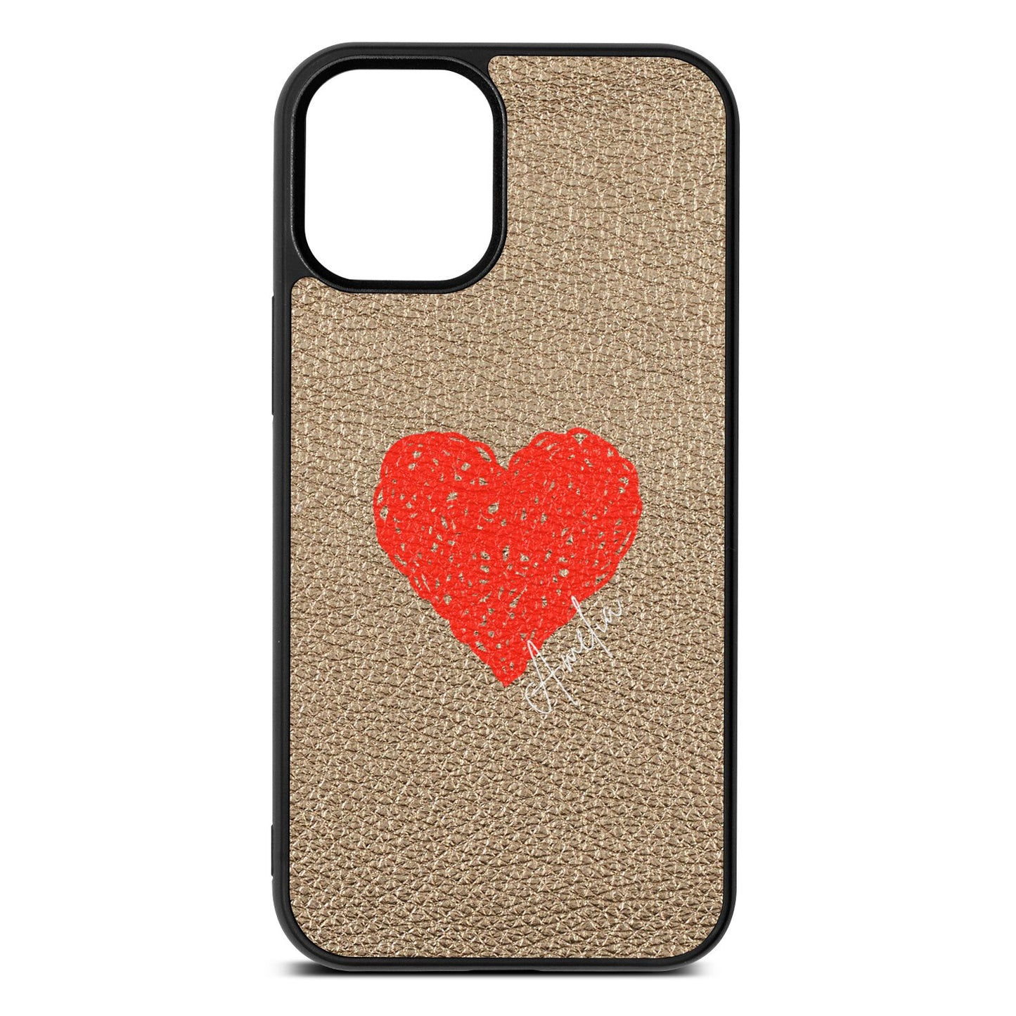 Custom Red Heart Gold Pebble Leather iPhone 12 Mini Case