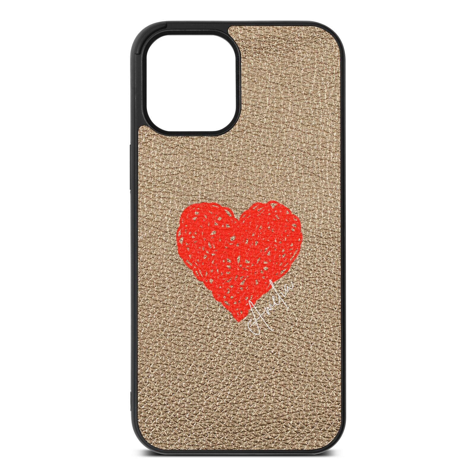 Custom Red Heart Gold Pebble Leather iPhone 12 Pro Max Case