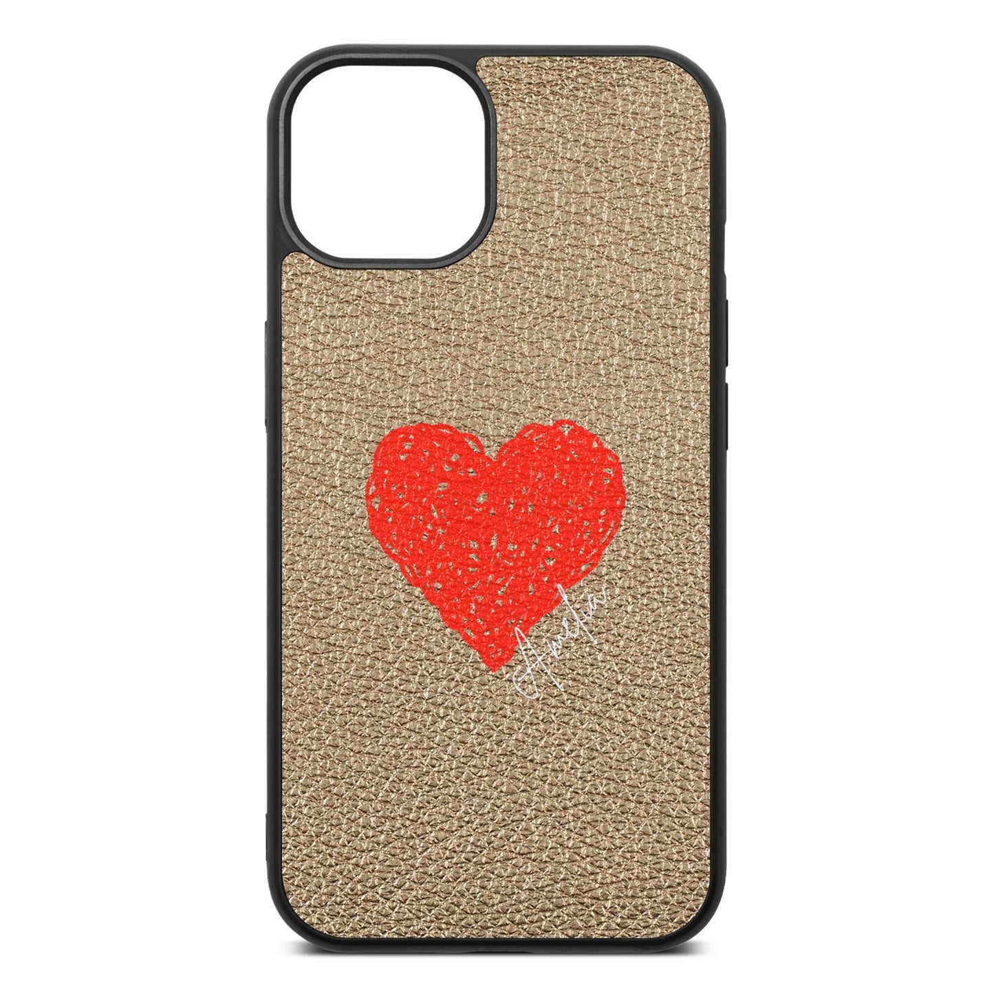 Custom Red Heart Gold Pebble Leather iPhone 13 Case