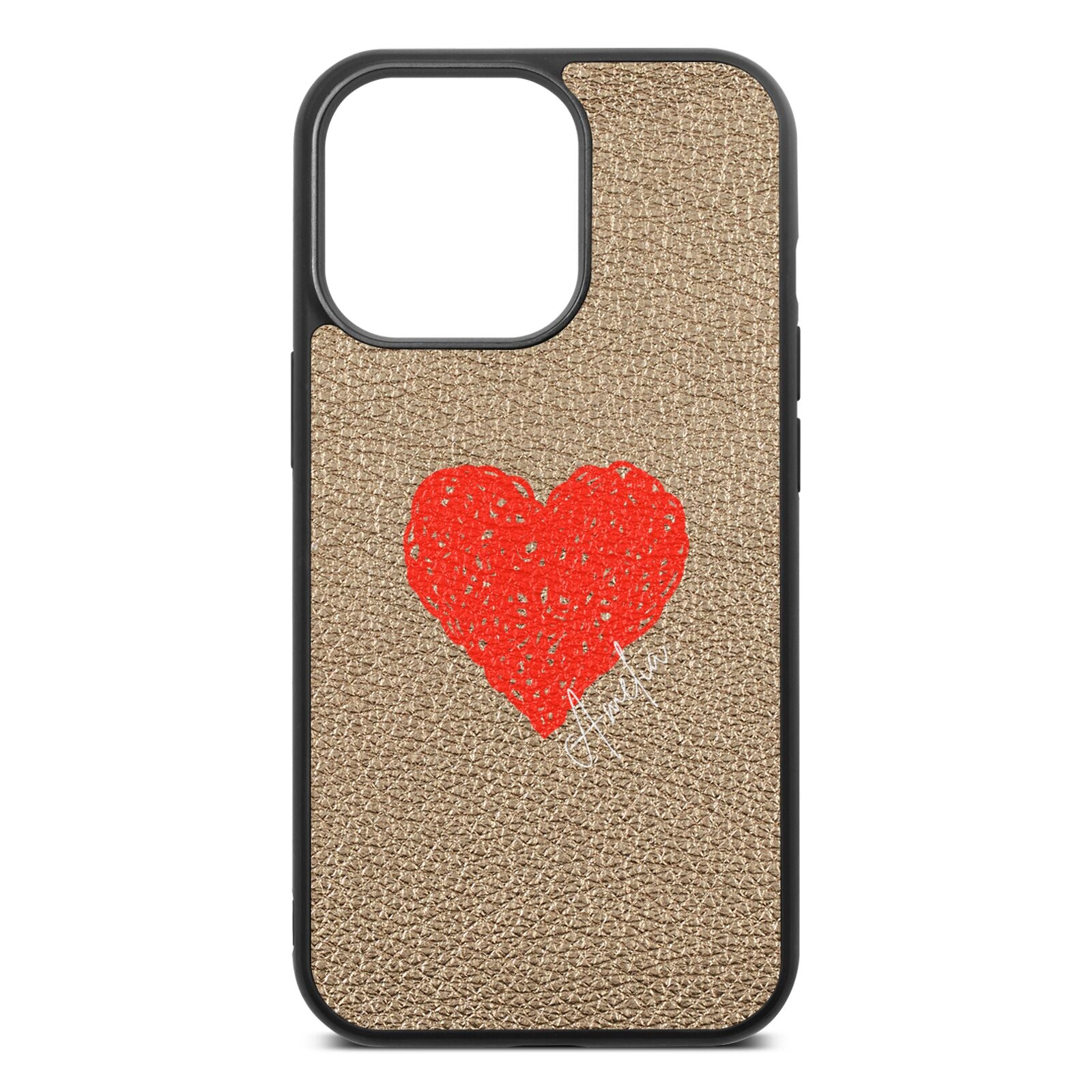 Custom Red Heart Gold Pebble Leather iPhone 13 Pro Case