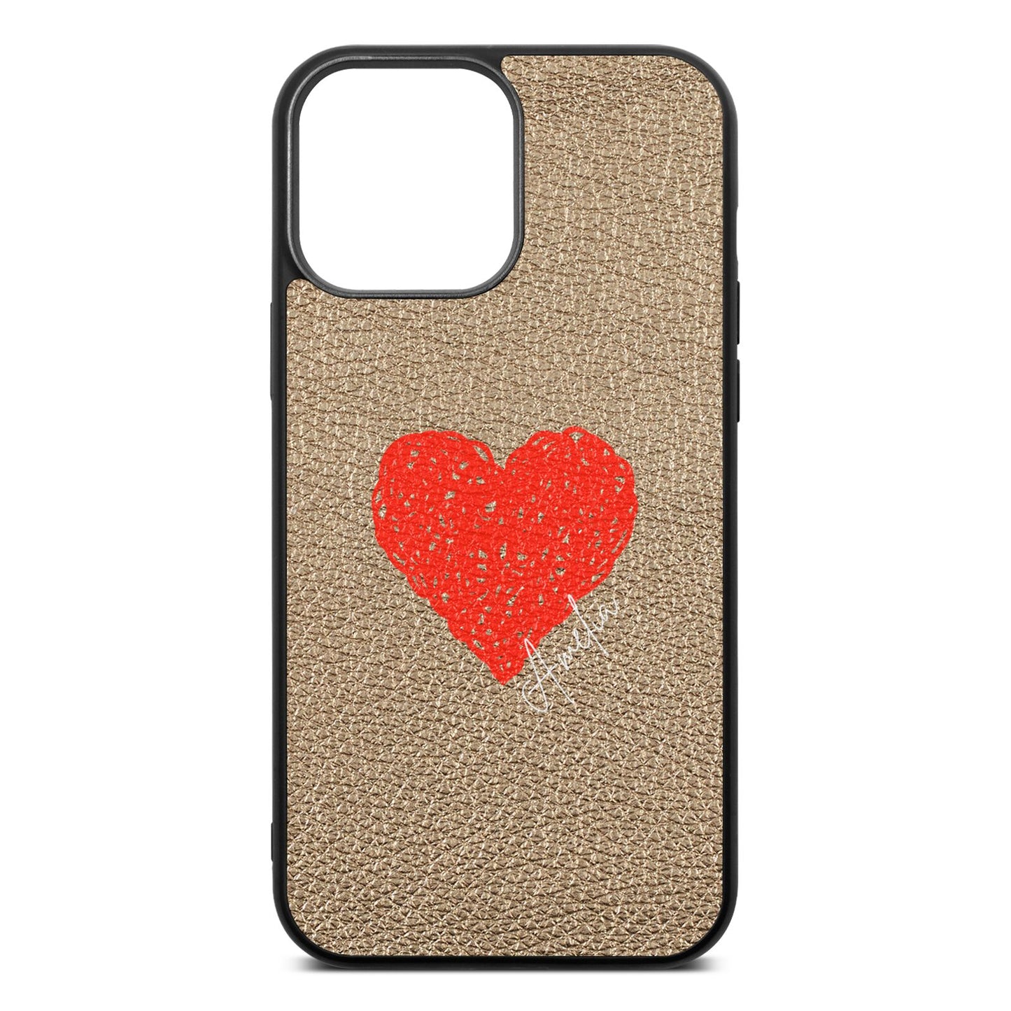 Custom Red Heart Gold Pebble Leather iPhone 13 Pro Max Case