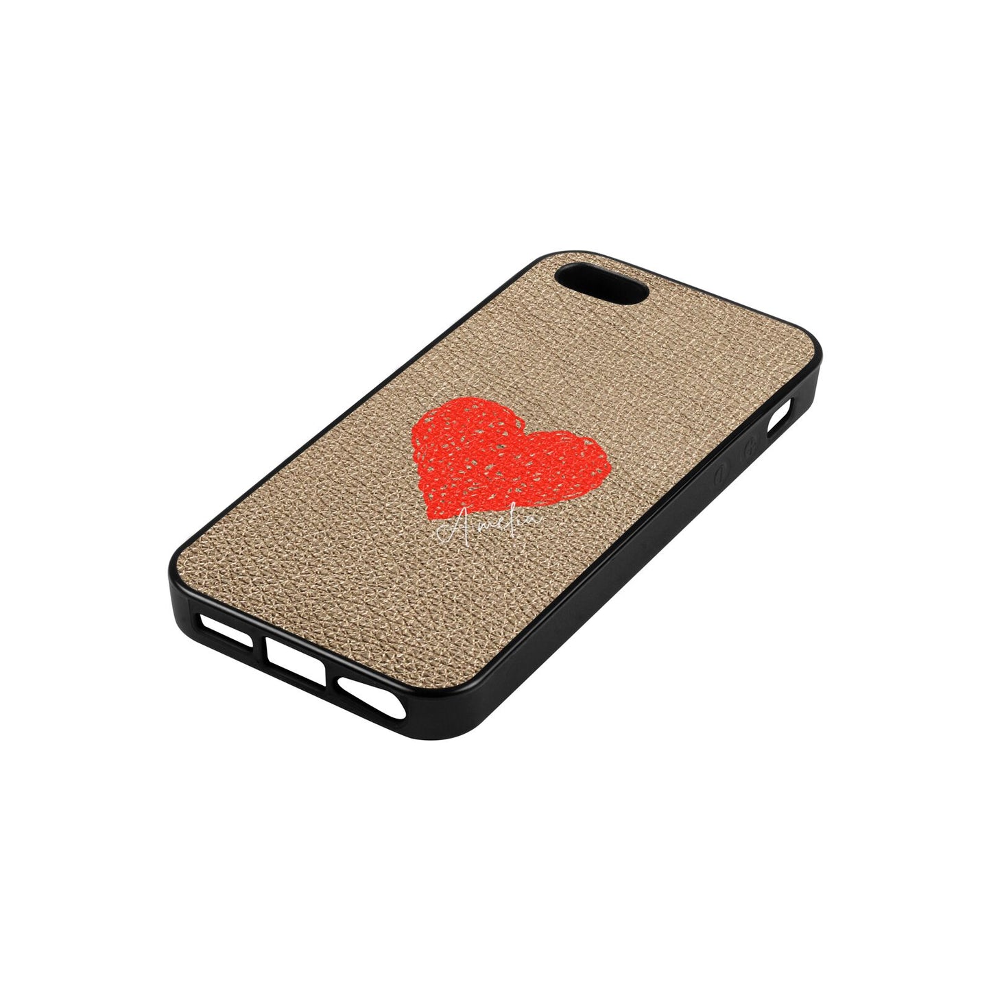 Custom Red Heart Gold Pebble Leather iPhone 5 Case Side Angle