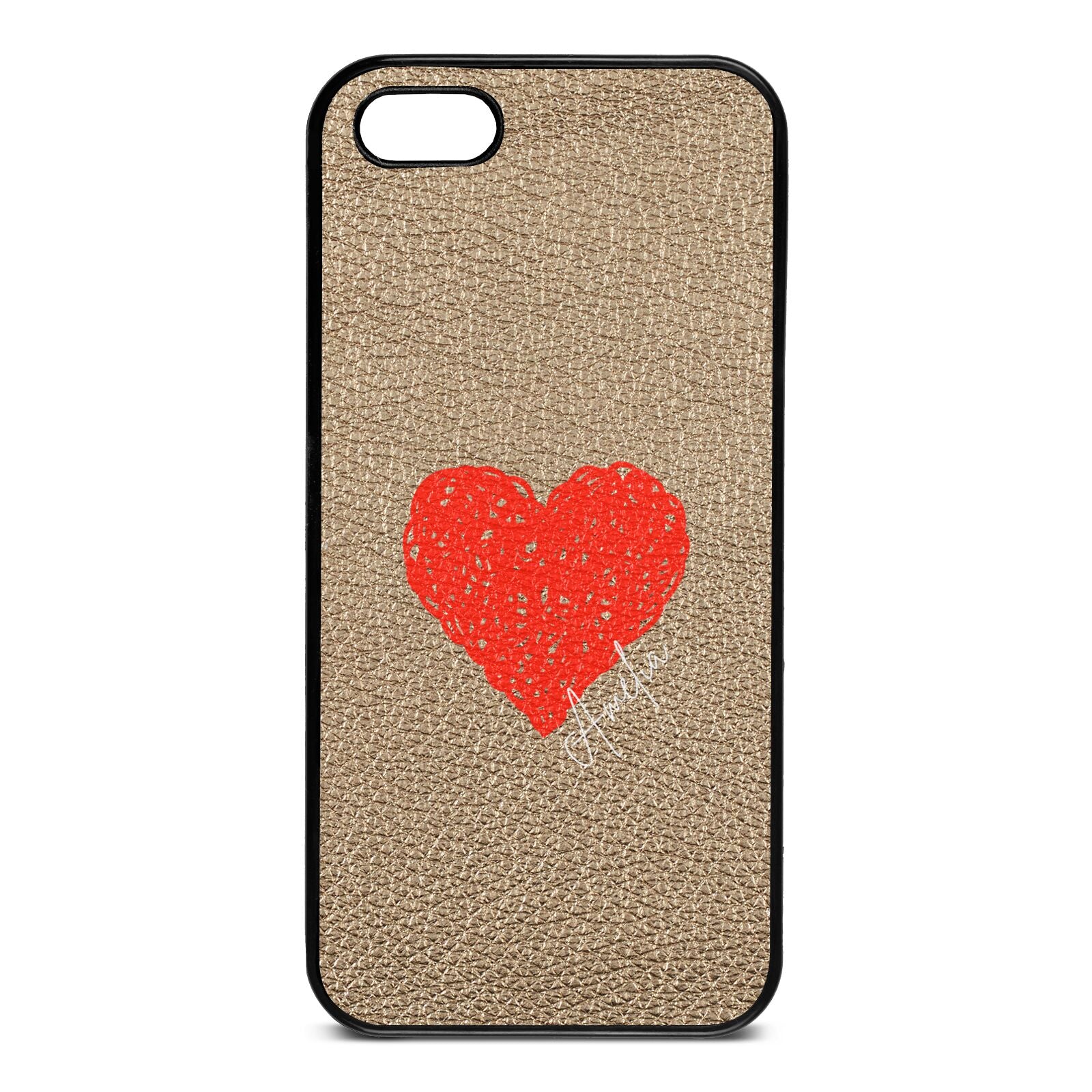 Custom Red Heart Gold Pebble Leather iPhone 5 Case